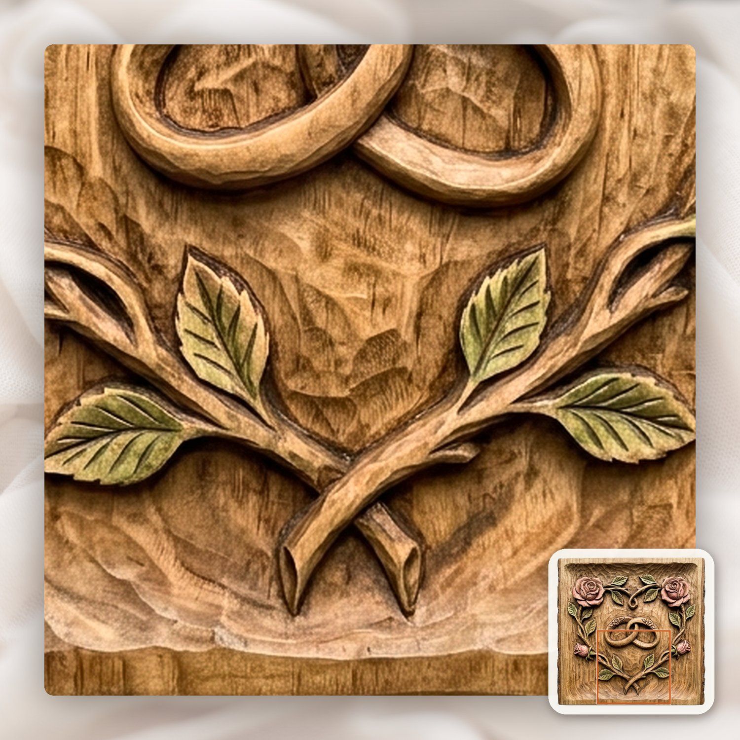 Wedding Rings Heart Rose Vine CNC Relief STL bas-relief STL — view 13