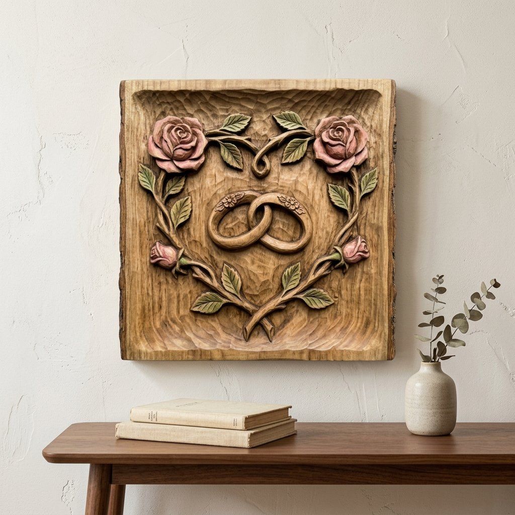 Wedding Rings Heart Rose Vine CNC Relief STL bas-relief STL — view 14