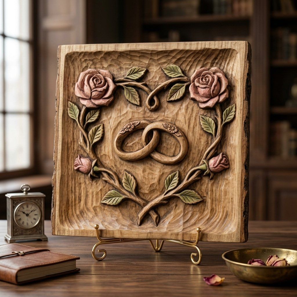Wedding Rings Heart Rose Vine CNC Relief STL bas-relief STL — view 3