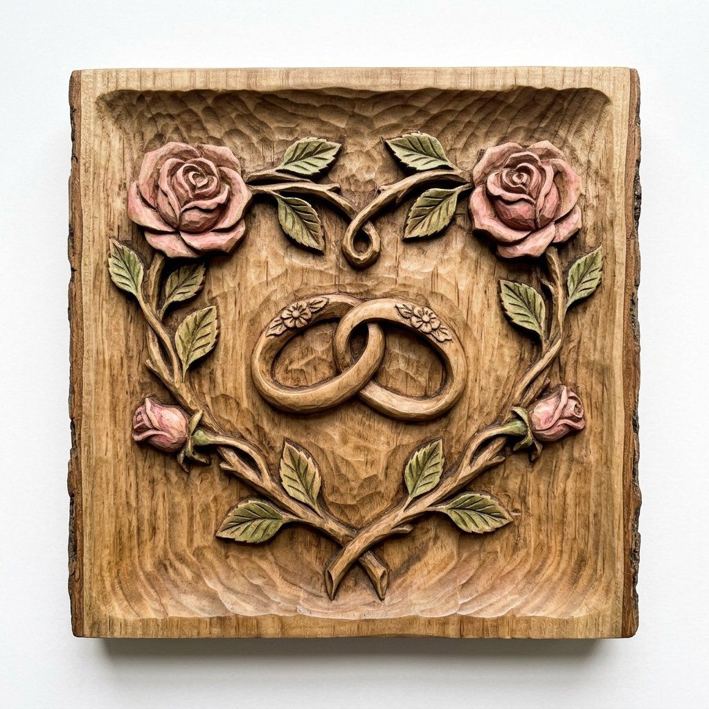 Wedding Rings Heart Rose Vine CNC Relief STL bas-relief STL — view 11