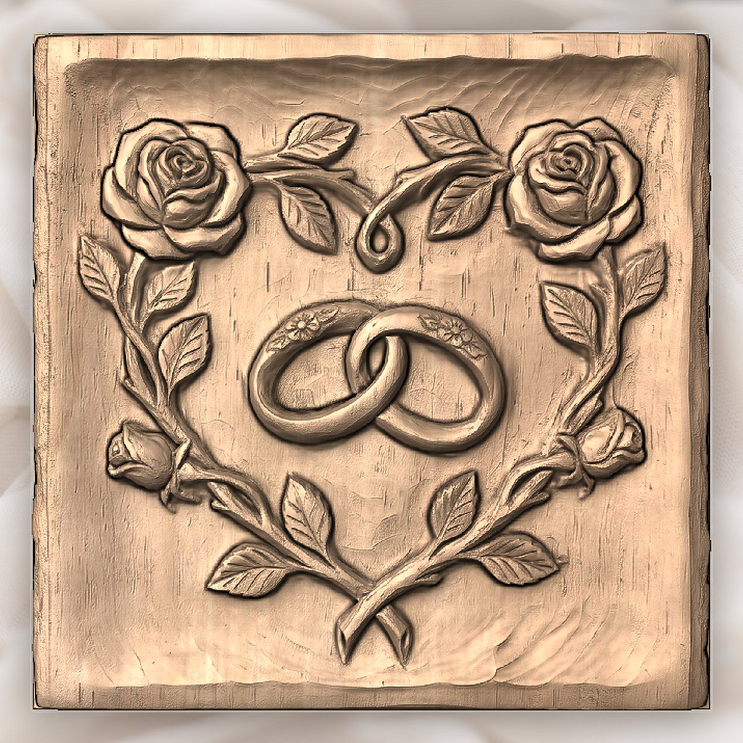 Wedding Rings Heart Rose Vine CNC Relief STL bas-relief STL — view 4