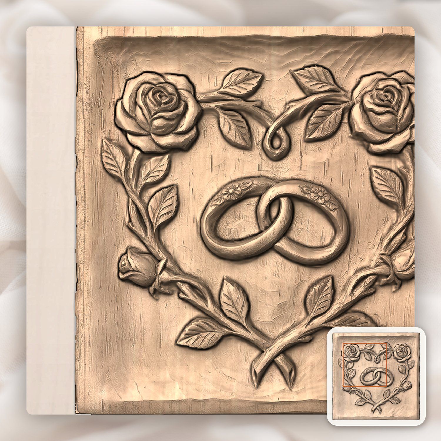 Wedding Rings Heart Rose Vine CNC Relief STL bas-relief STL — view 6