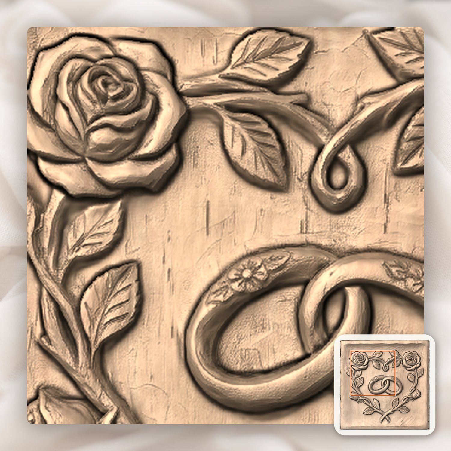 Wedding Rings Heart Rose Vine CNC Relief STL bas-relief STL — view 7