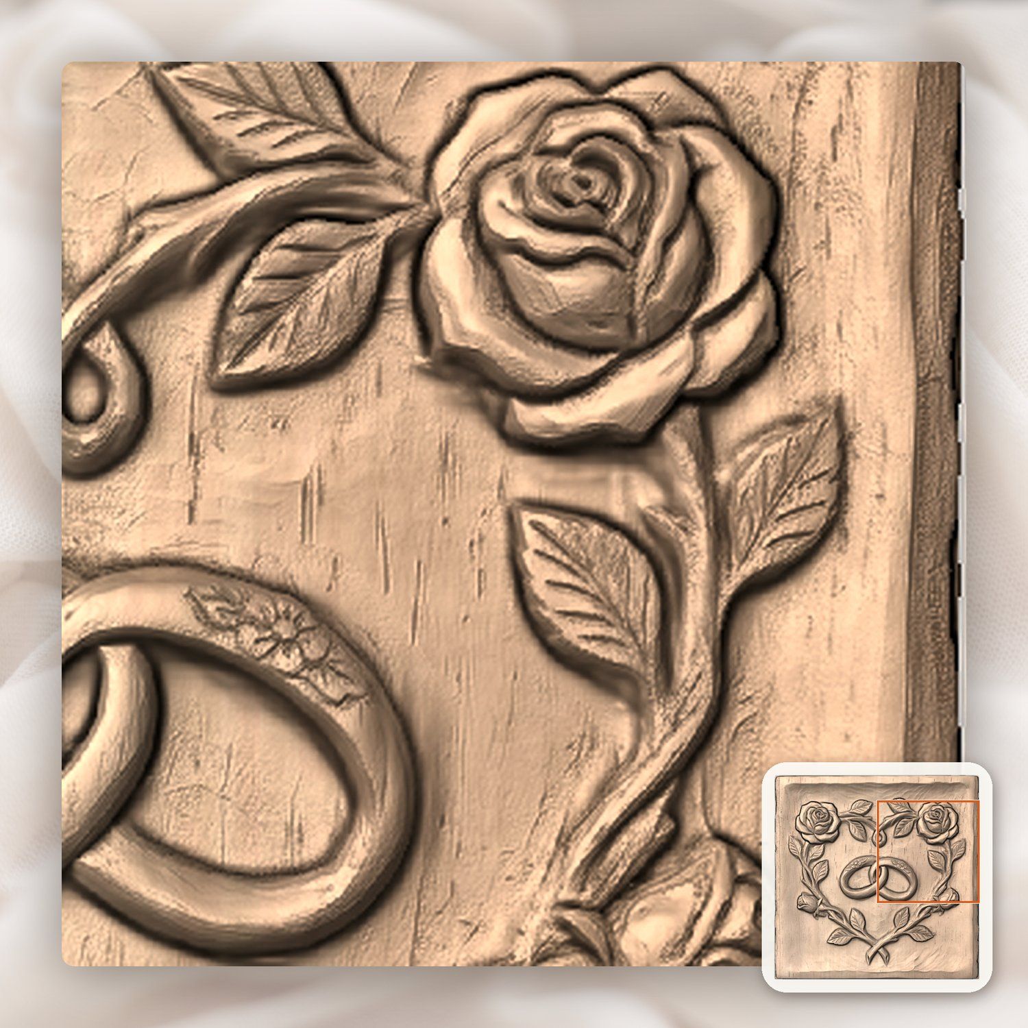 Wedding Rings Heart Rose Vine CNC Relief STL bas-relief STL — view 8