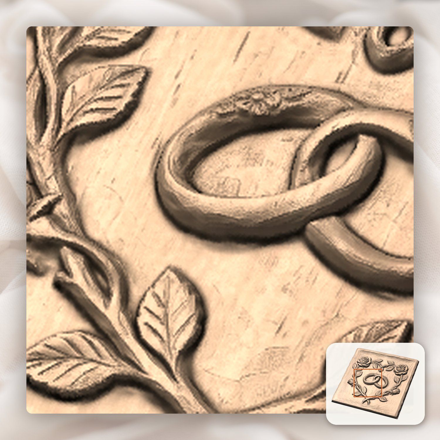 Wedding Rings Heart Rose Vine CNC Relief STL bas-relief STL — view 9