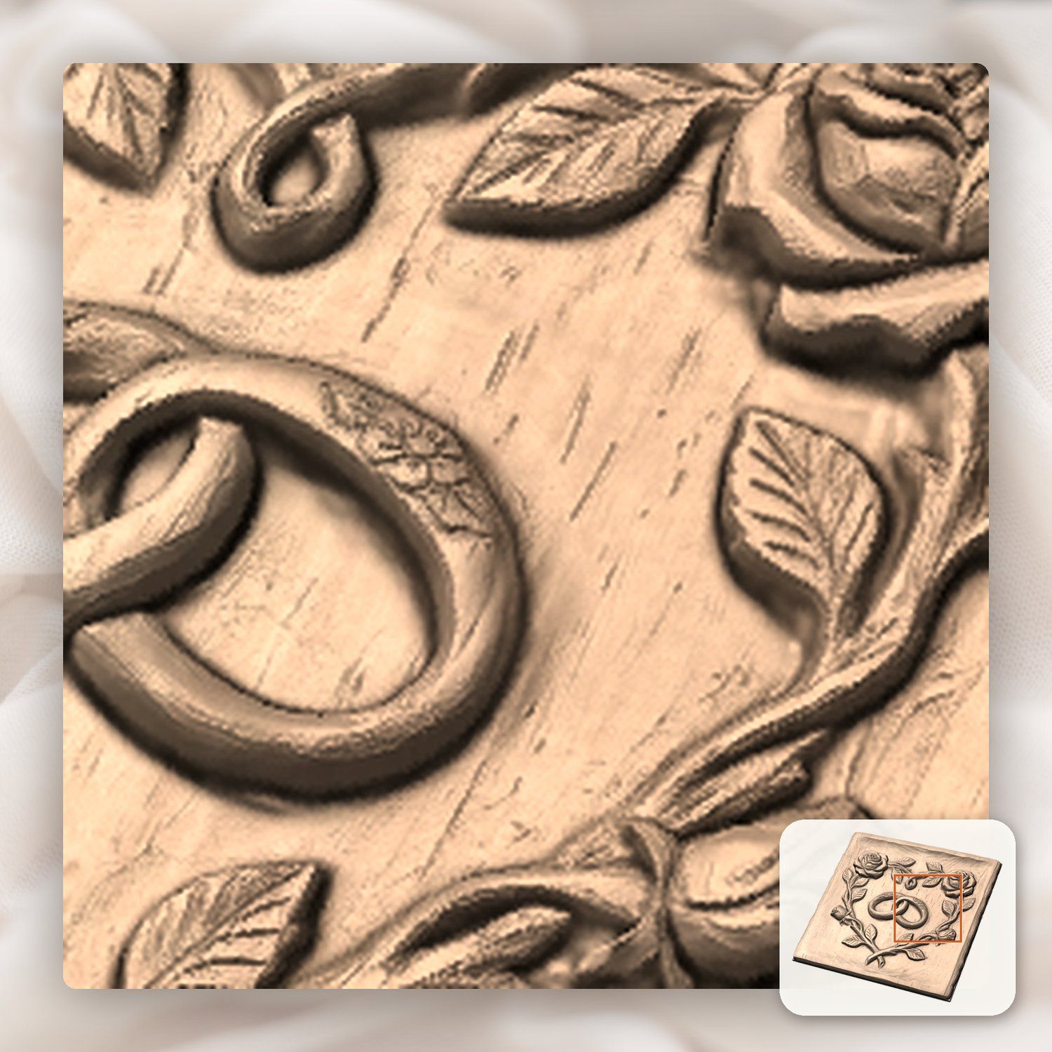 Wedding Rings Heart Rose Vine CNC Relief STL bas-relief STL — view 10