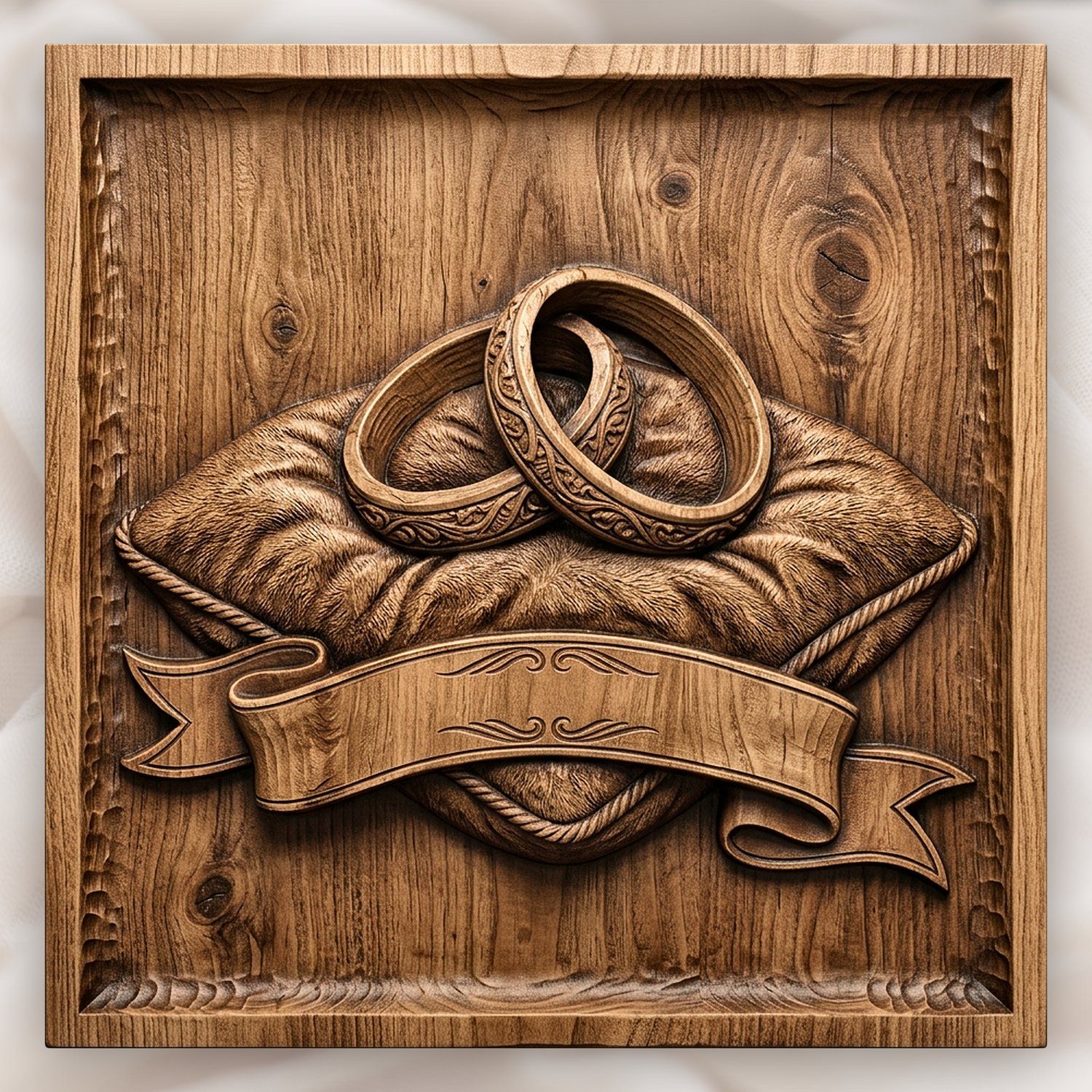 Wedding Rings on Cushion Marriage Anniversary CNC Relief STL bas-relief STL design