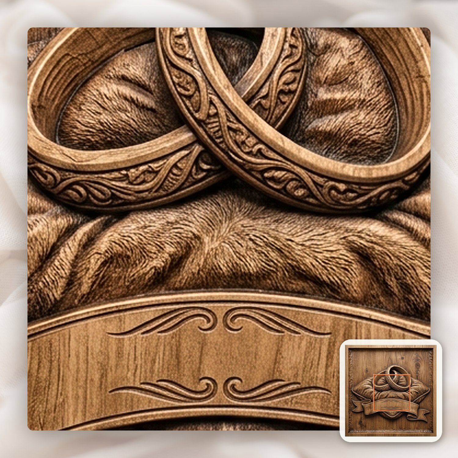Wedding Rings on Cushion Marriage Anniversary CNC Relief STL bas-relief STL — view 12