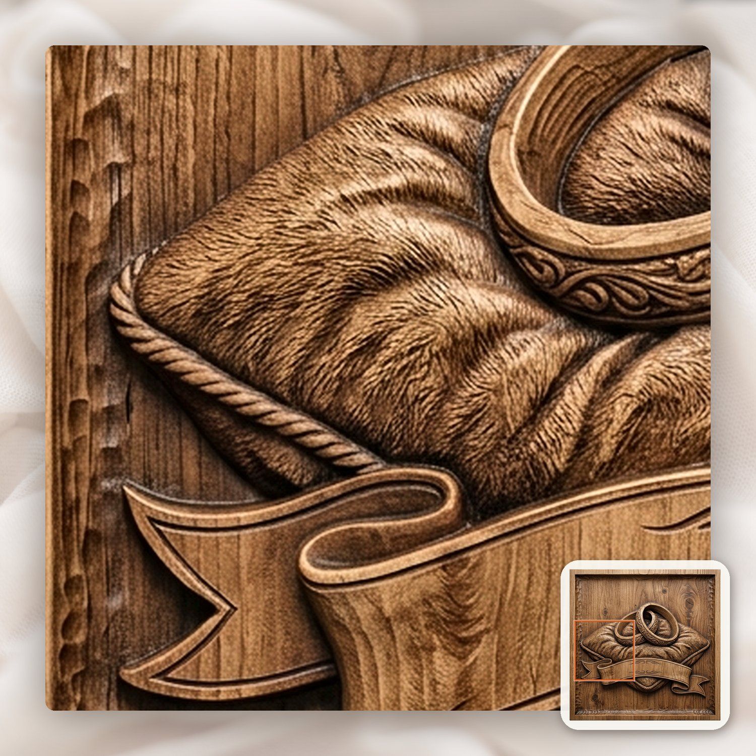 Wedding Rings on Cushion Marriage Anniversary CNC Relief STL bas-relief STL — view 13