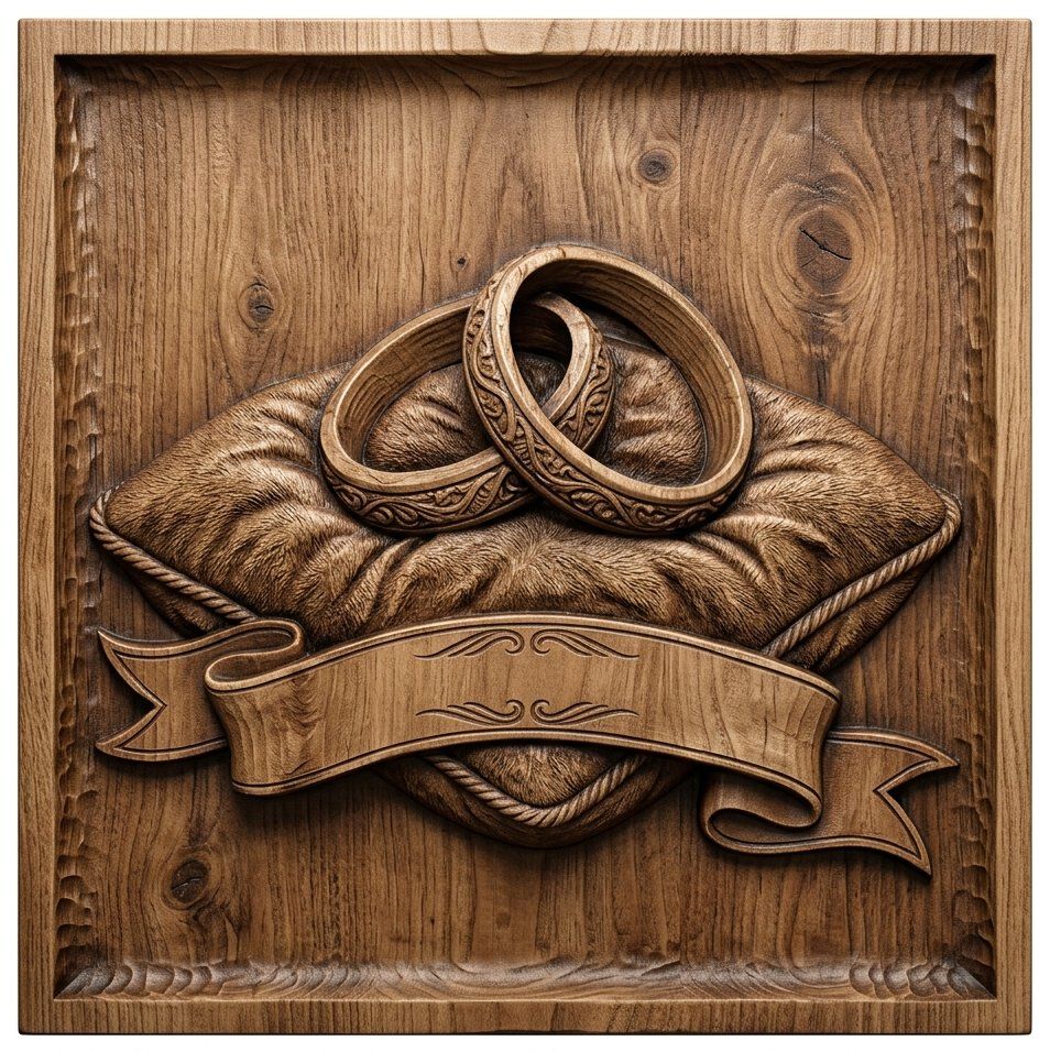 Wedding Rings on Cushion Marriage Anniversary CNC Relief STL bas-relief STL — view 11