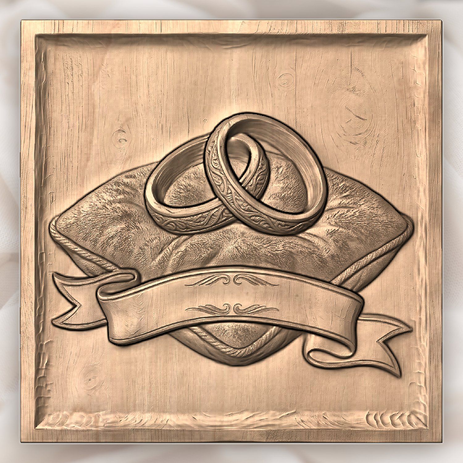 Wedding Rings on Cushion Marriage Anniversary CNC Relief STL bas-relief STL — view 4