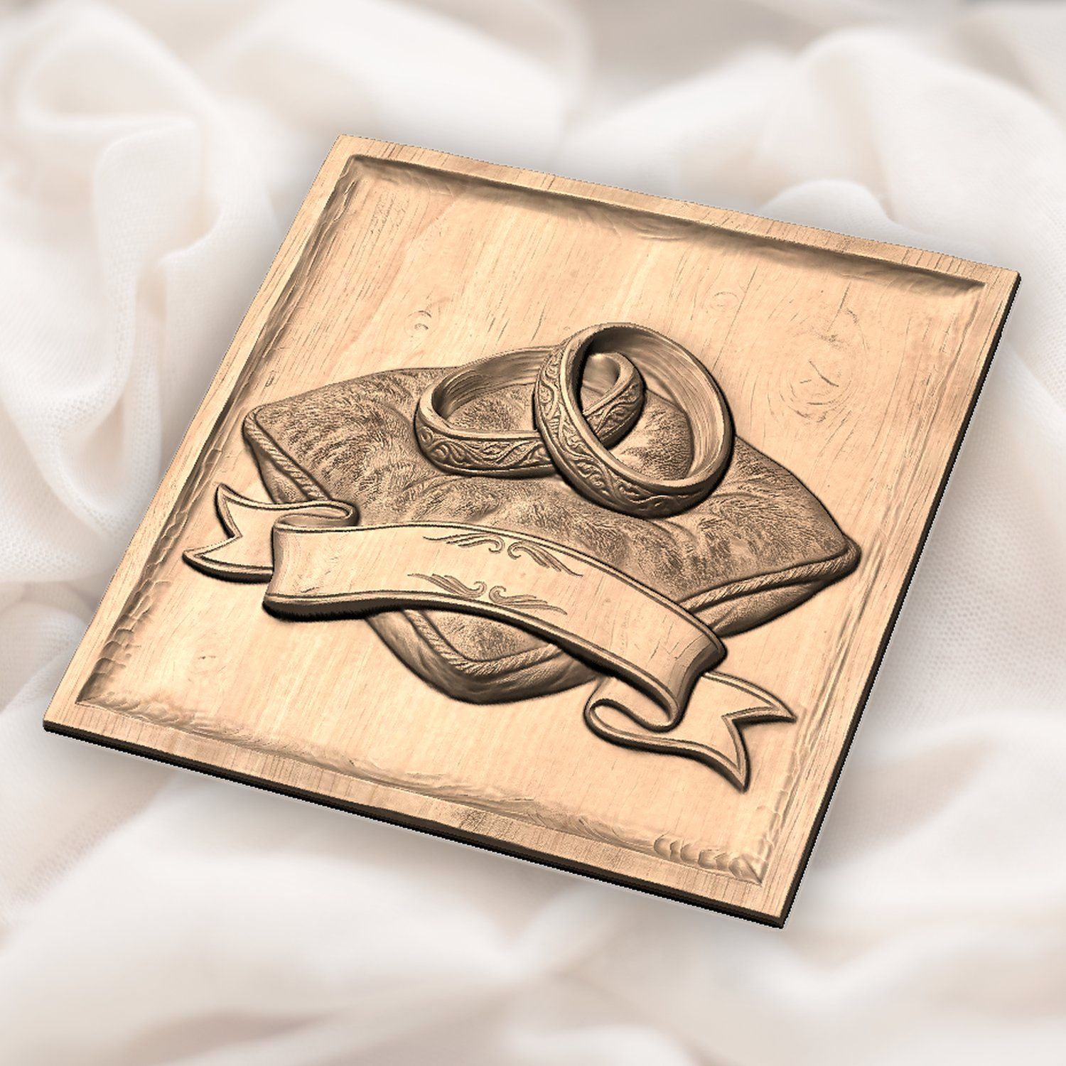 Wedding Rings on Cushion Marriage Anniversary CNC Relief STL bas-relief STL — view 5
