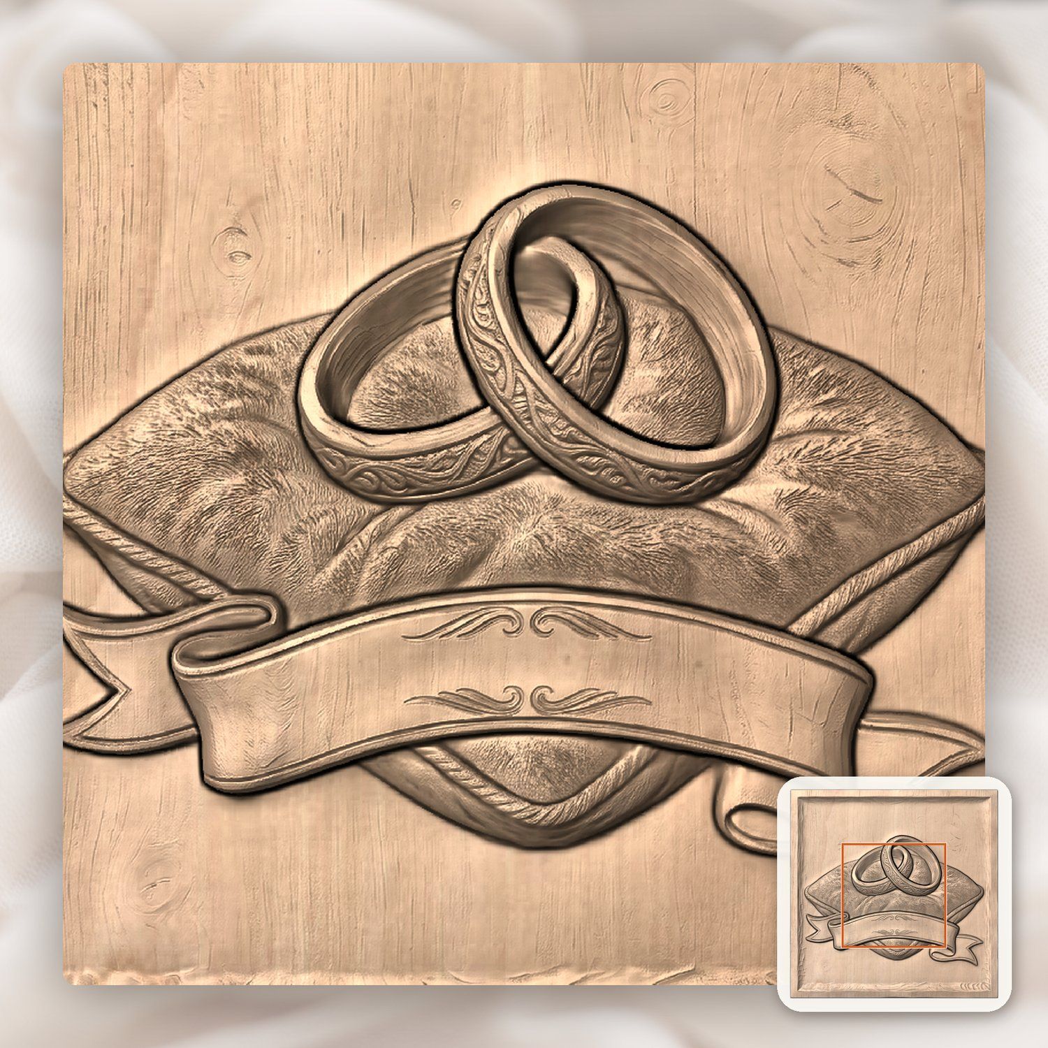 Wedding Rings on Cushion Marriage Anniversary CNC Relief STL bas-relief STL — view 6