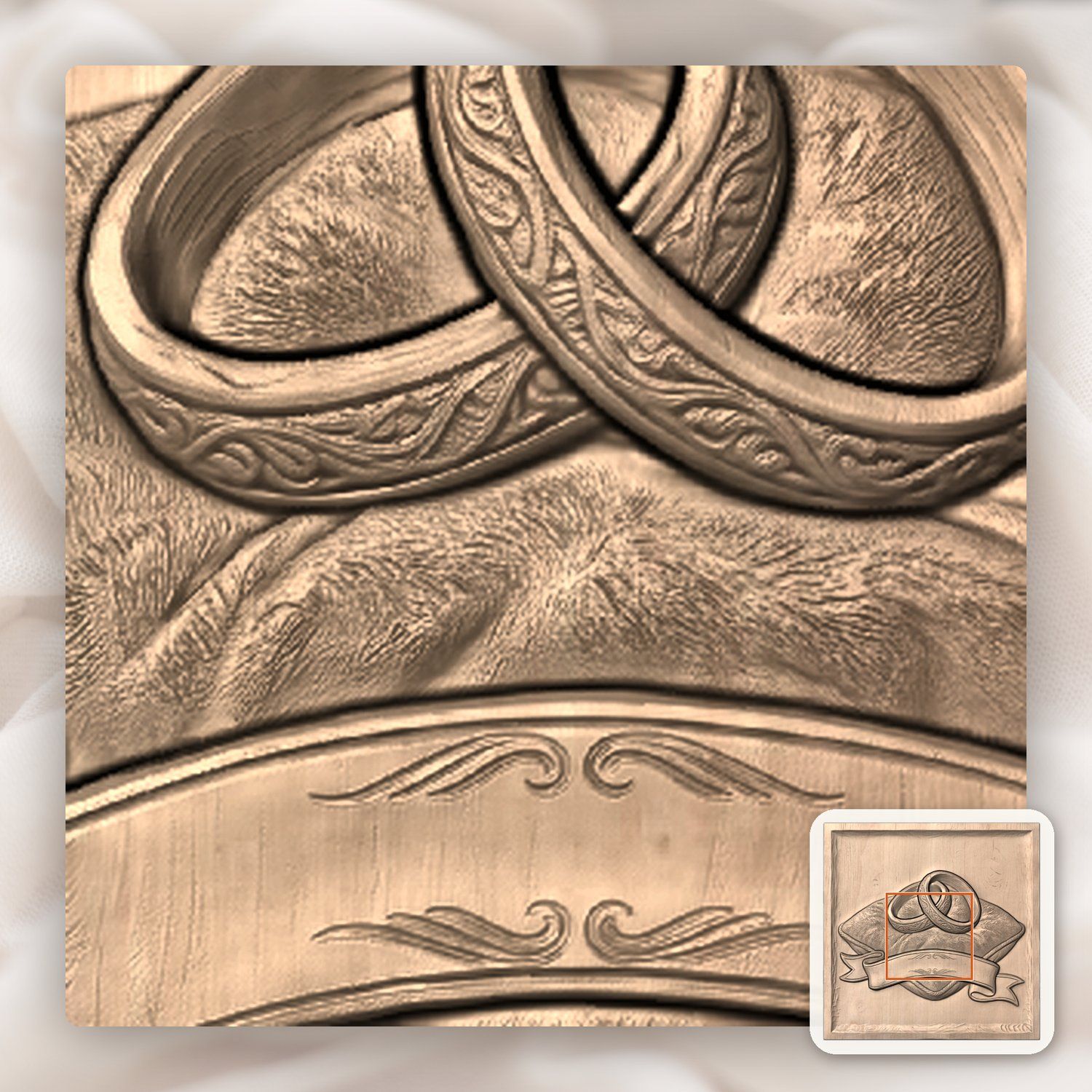 Wedding Rings on Cushion Marriage Anniversary CNC Relief STL bas-relief STL — view 7