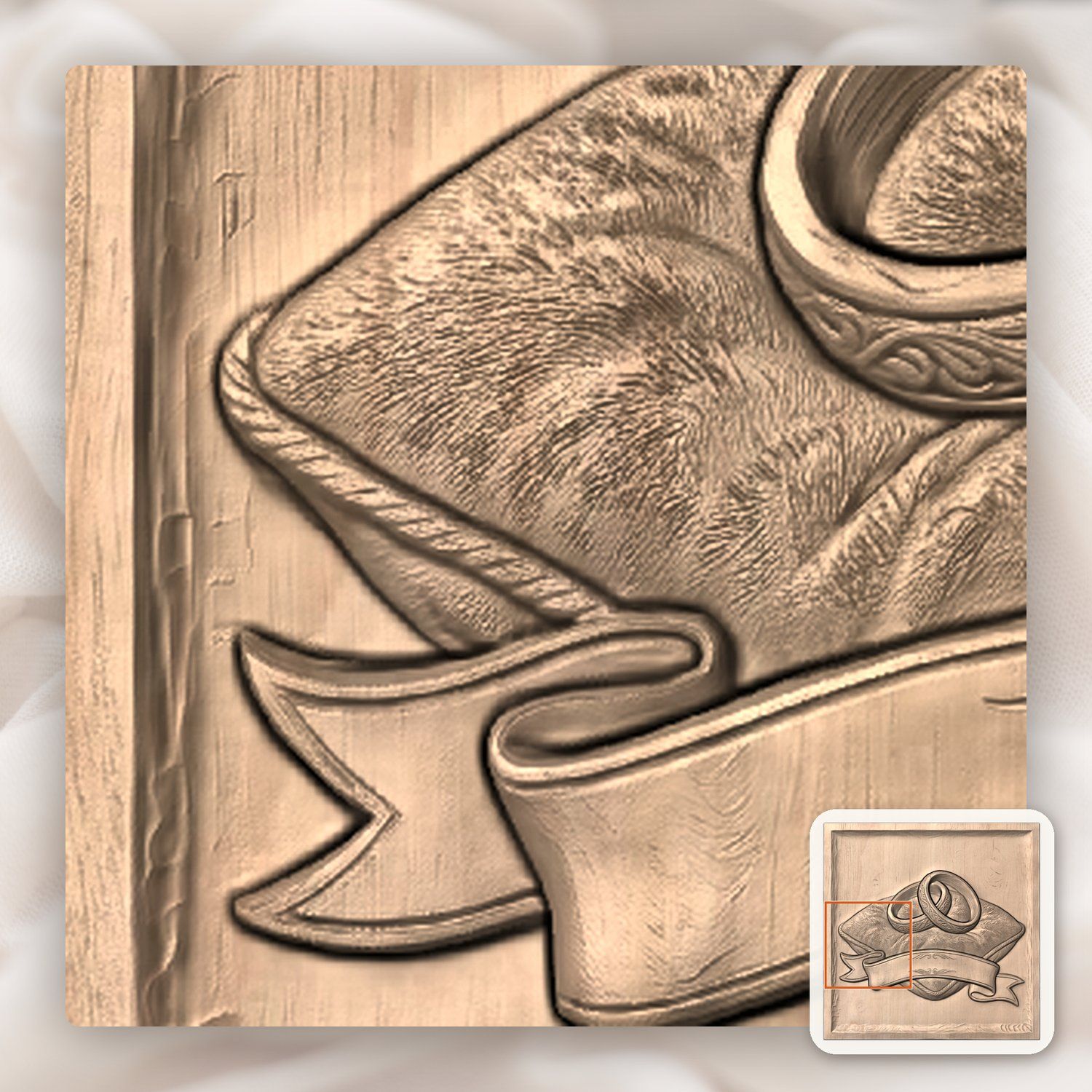 Wedding Rings on Cushion Marriage Anniversary CNC Relief STL bas-relief STL — view 8