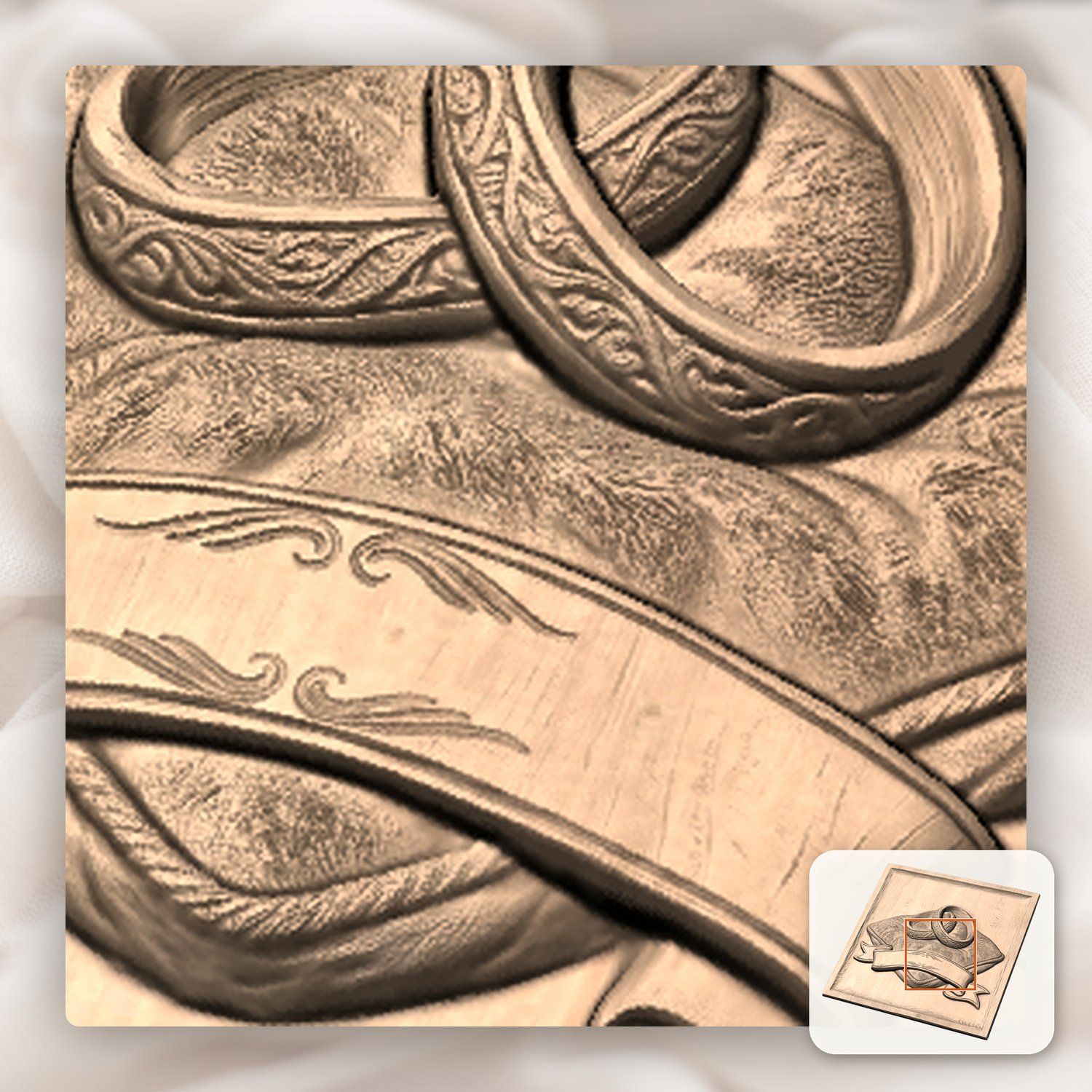 Wedding Rings on Cushion Marriage Anniversary CNC Relief STL bas-relief STL — view 9