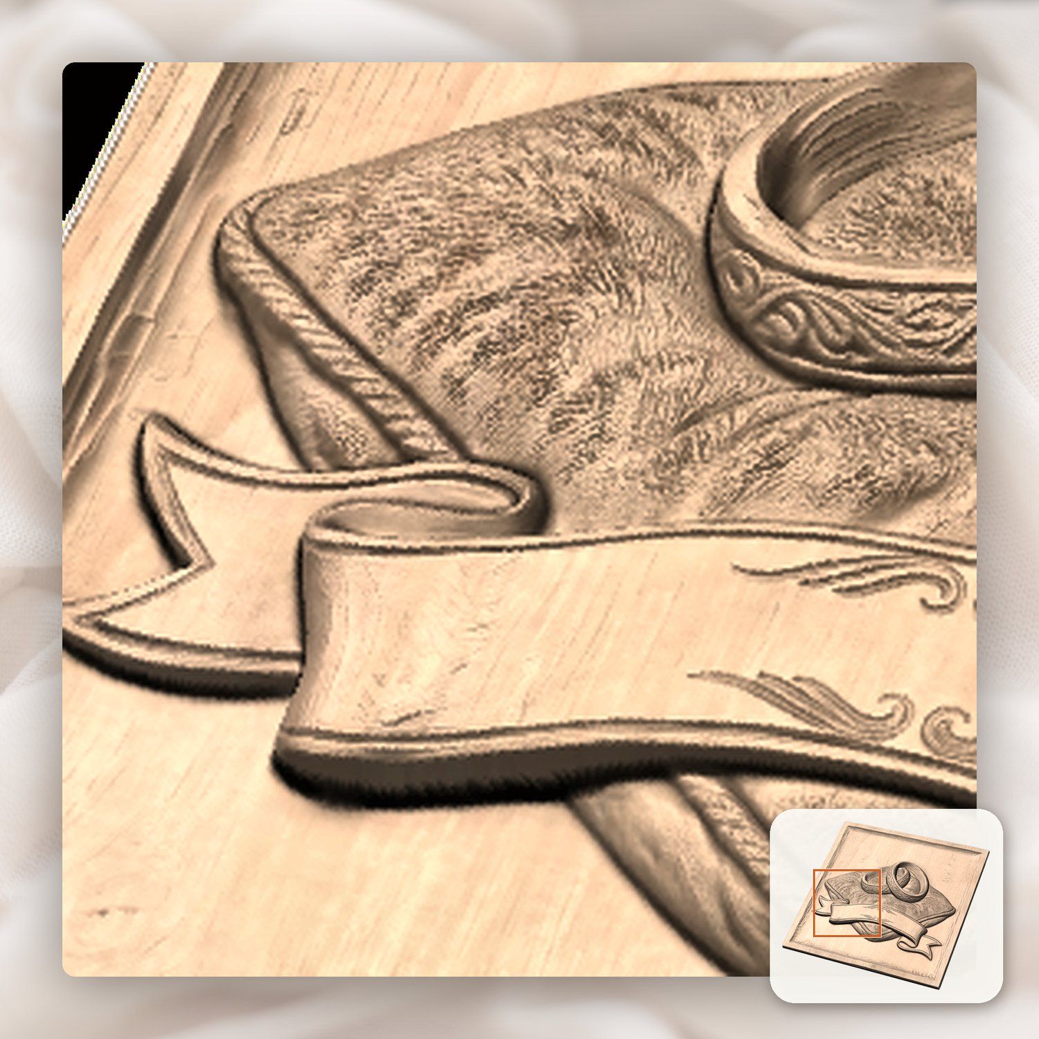 Wedding Rings on Cushion Marriage Anniversary CNC Relief STL bas-relief STL — view 10