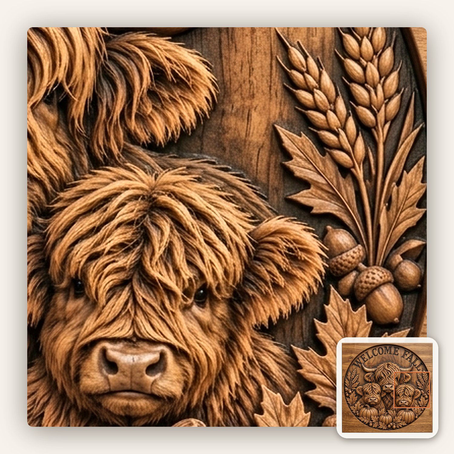 Welcome Fall Highland Cow Pumpkin CNC Relief STL bas-relief STL — view 12