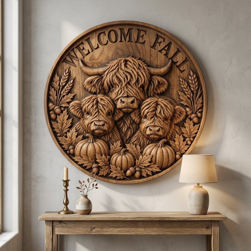 Welcome Fall Highland Cow Pumpkin CNC Relief STL bas-relief STL — view 13