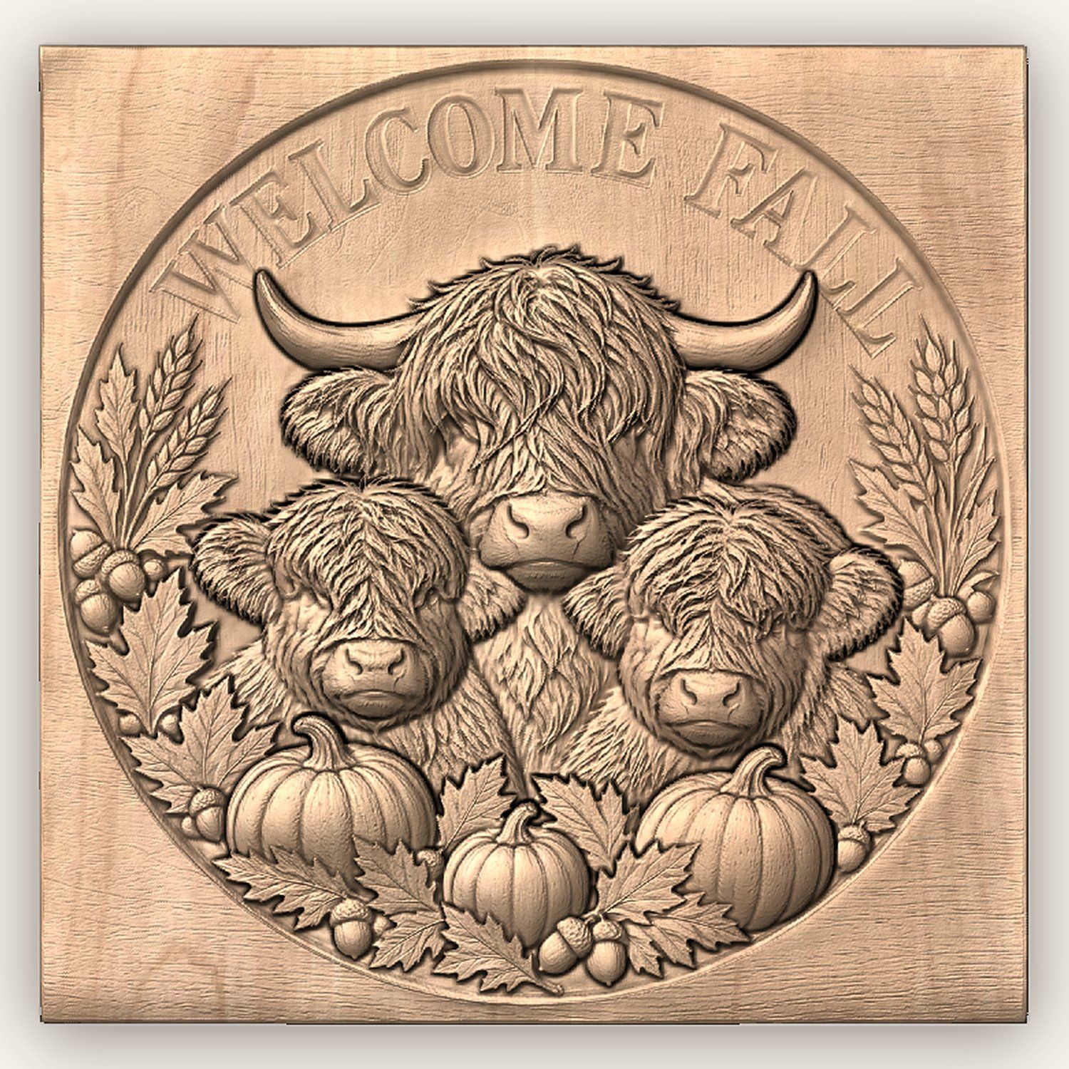 Welcome Fall Highland Cow Pumpkin CNC Relief STL bas-relief STL — view 3