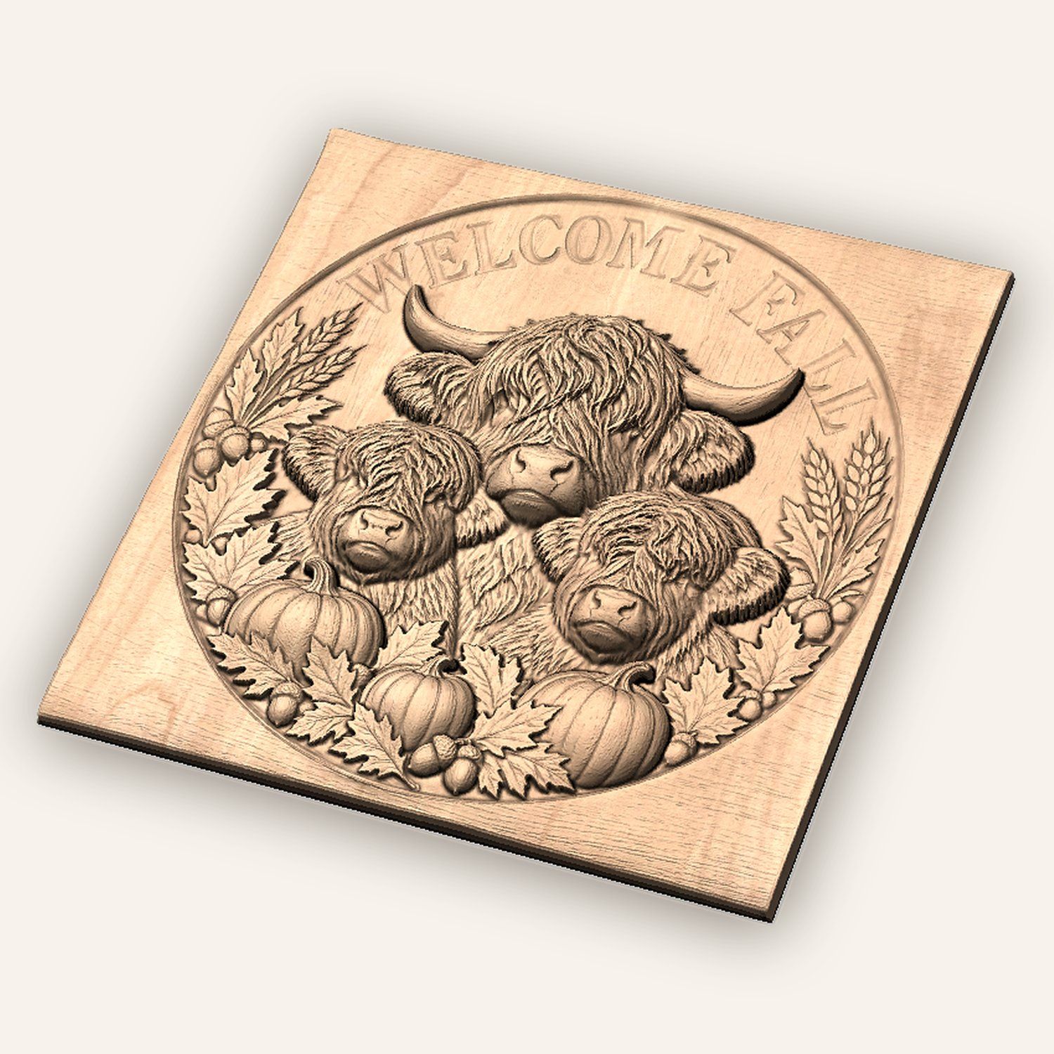 Welcome Fall Highland Cow Pumpkin CNC Relief STL bas-relief STL — view 4