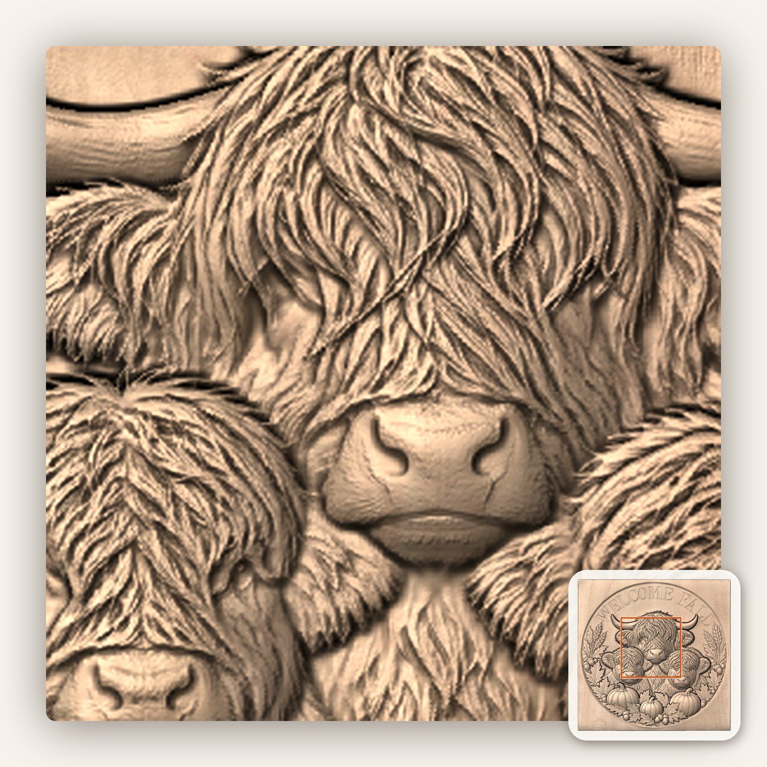 Welcome Fall Highland Cow Pumpkin CNC Relief STL bas-relief STL — view 6