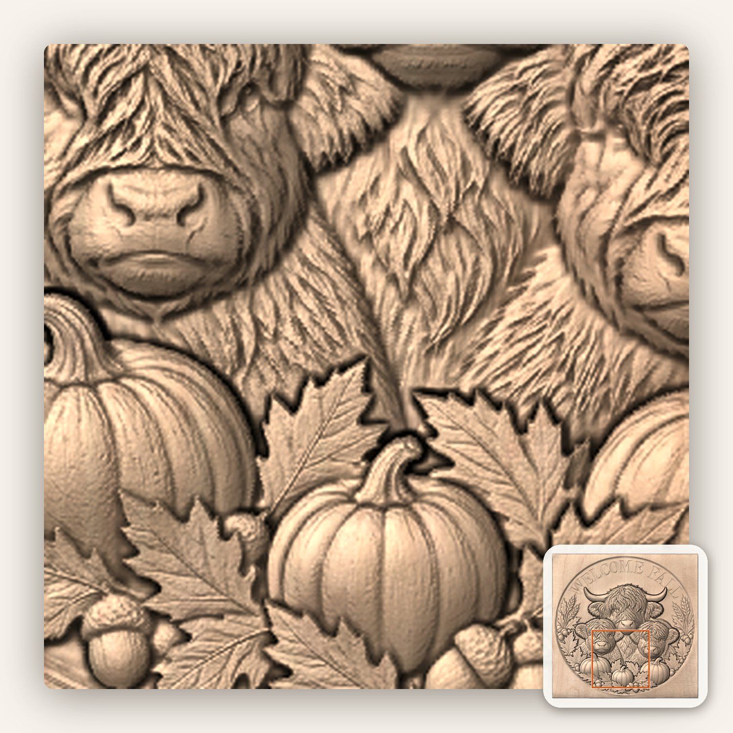 Welcome Fall Highland Cow Pumpkin CNC Relief STL bas-relief STL — view 8