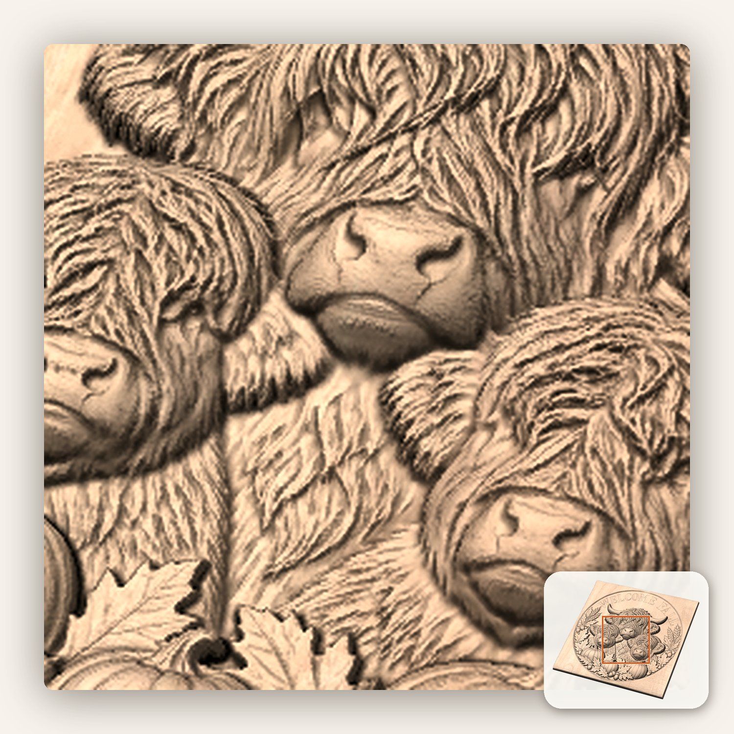 Welcome Fall Highland Cow Pumpkin CNC Relief STL bas-relief STL — view 9