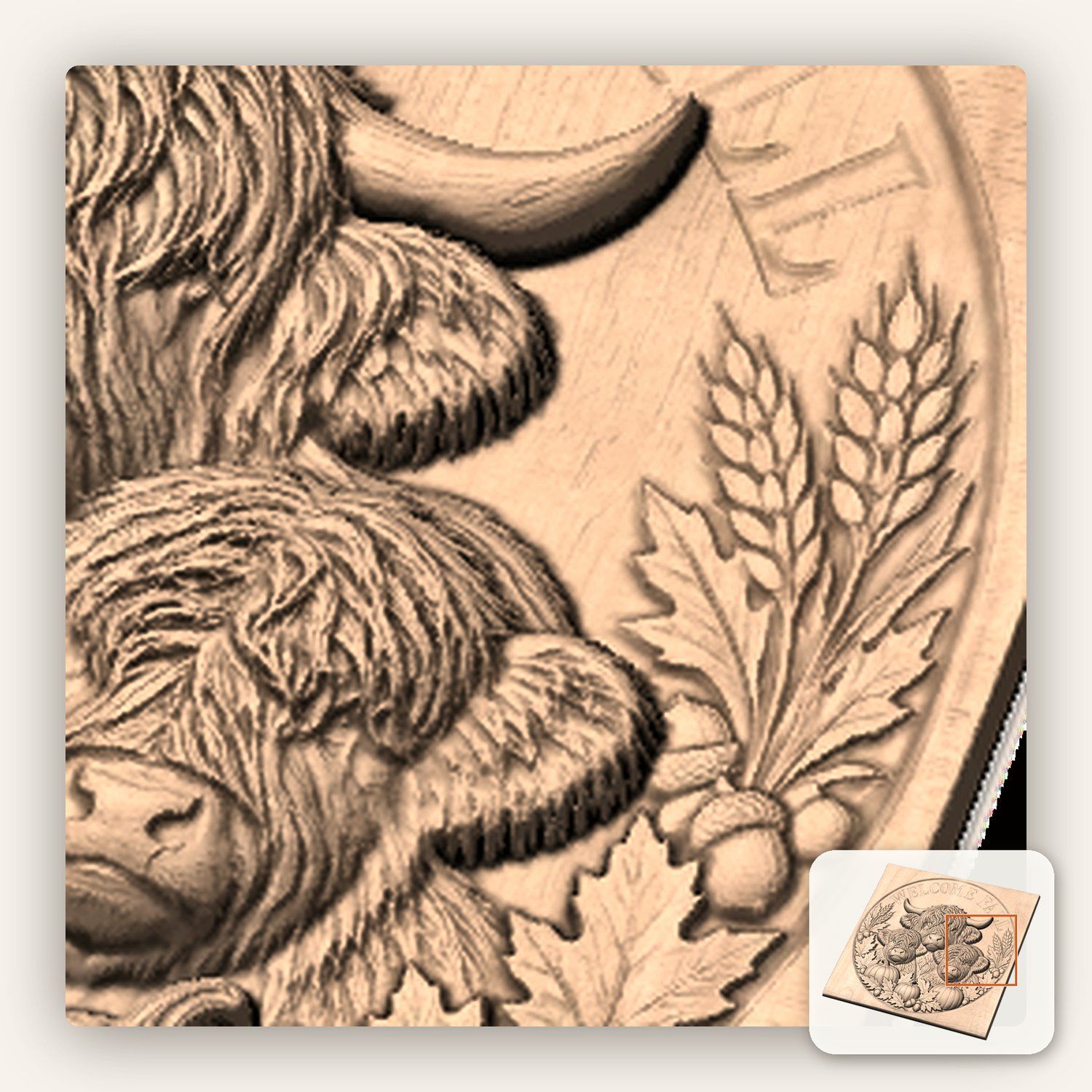 Welcome Fall Highland Cow Pumpkin CNC Relief STL bas-relief STL — view 10