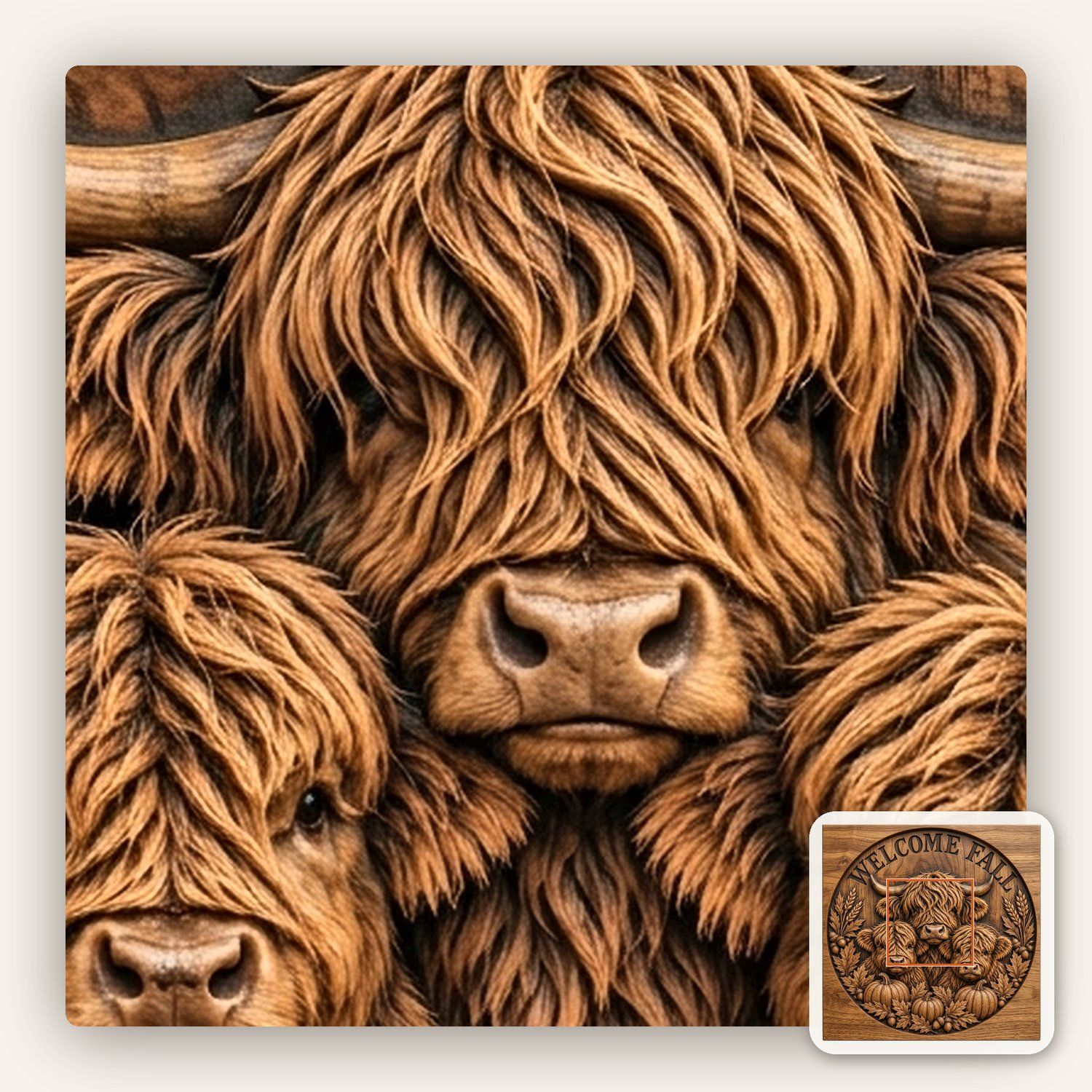 Welcome Fall Highland Cow Pumpkin CNC Relief STL bas-relief STL — view 11