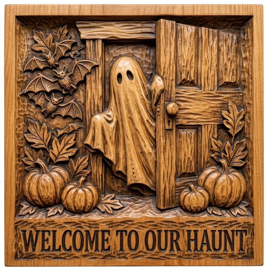 Welcome Haunted Halloween Ghost CNC Relief STL bas-relief STL — view 12