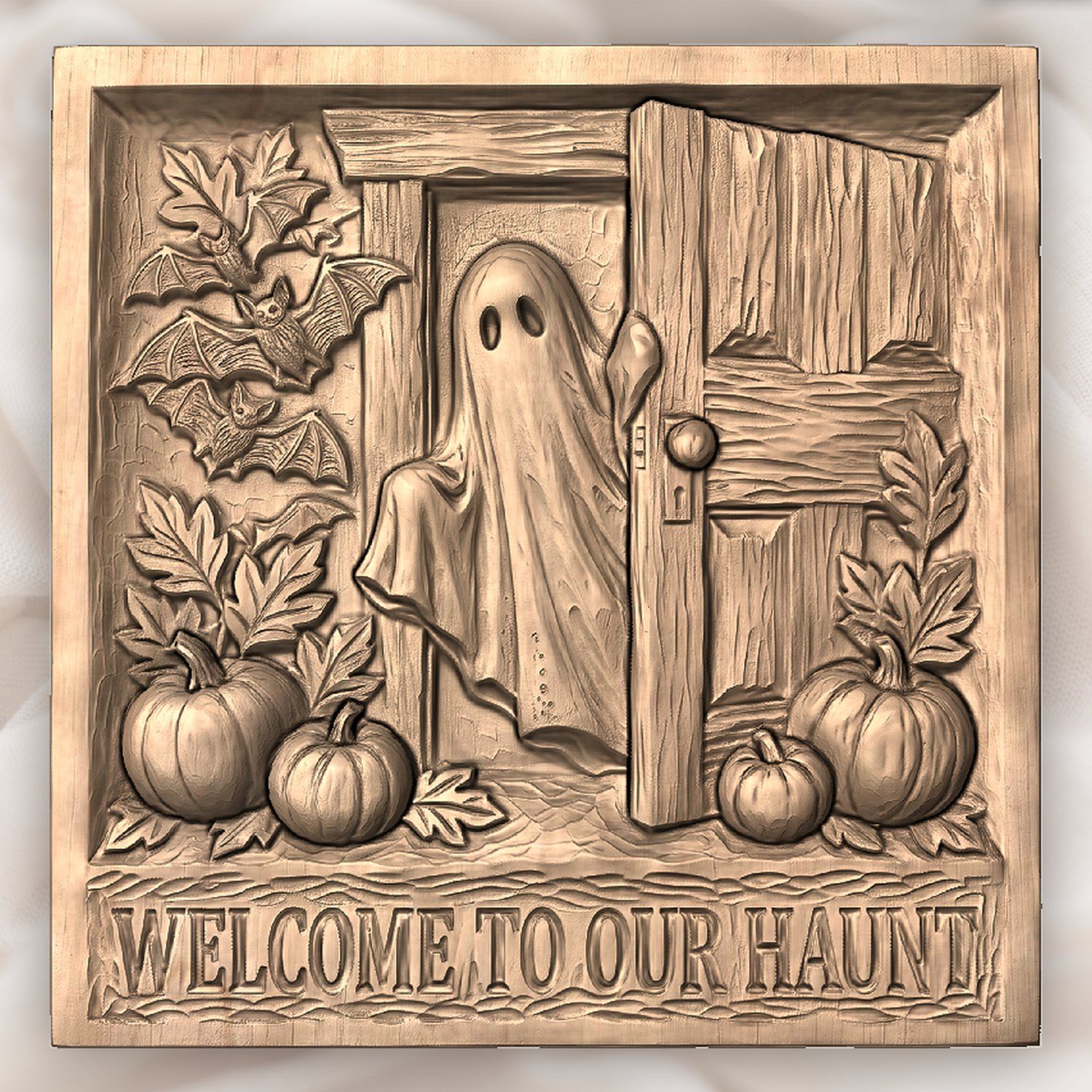 Welcome Haunted Halloween Ghost CNC Relief STL bas-relief STL — view 4