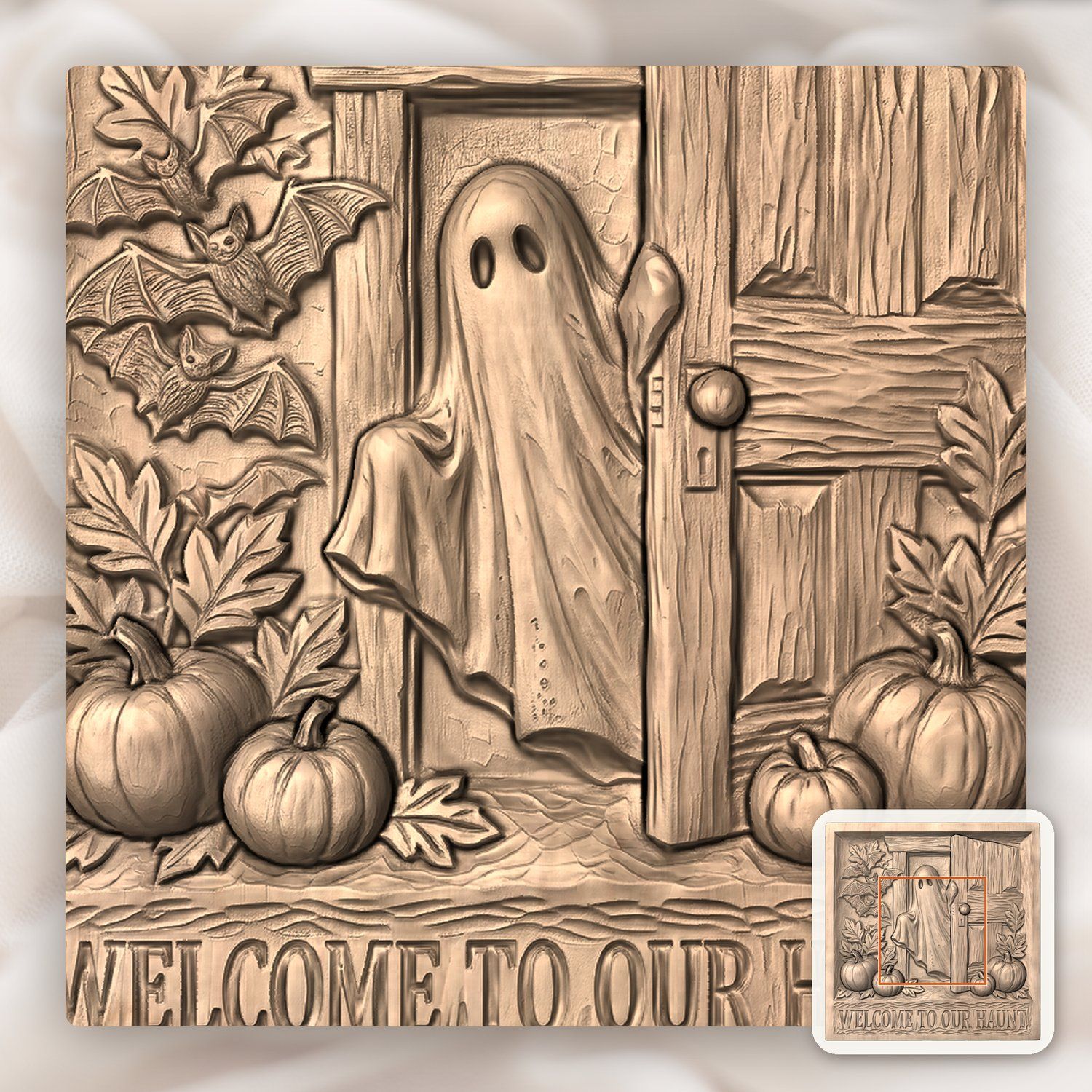 Welcome Haunted Halloween Ghost CNC Relief STL bas-relief STL — view 6