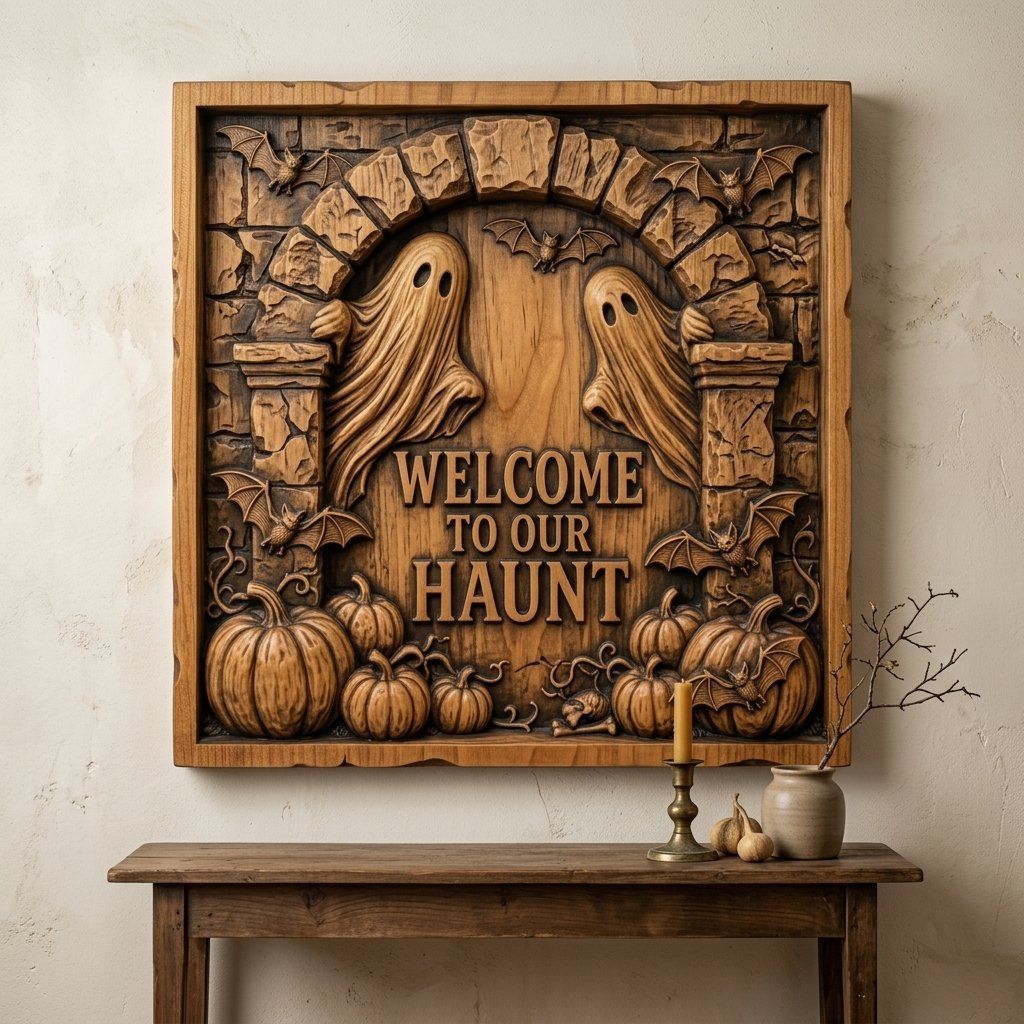 Welcome to Our Haunt Halloween Ghosts CNC Relief STL bas-relief STL — view 14