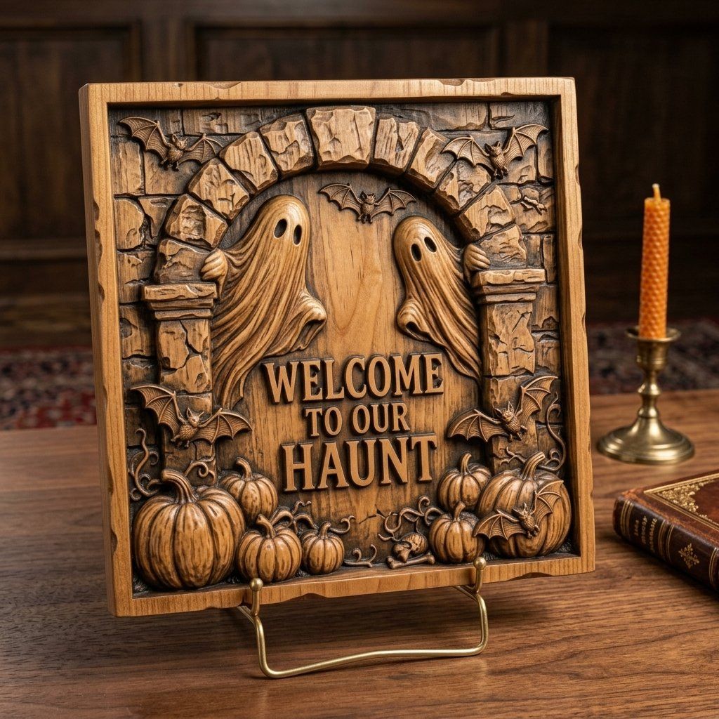 Welcome to Our Haunt Halloween Ghosts CNC Relief STL bas-relief STL — view 3