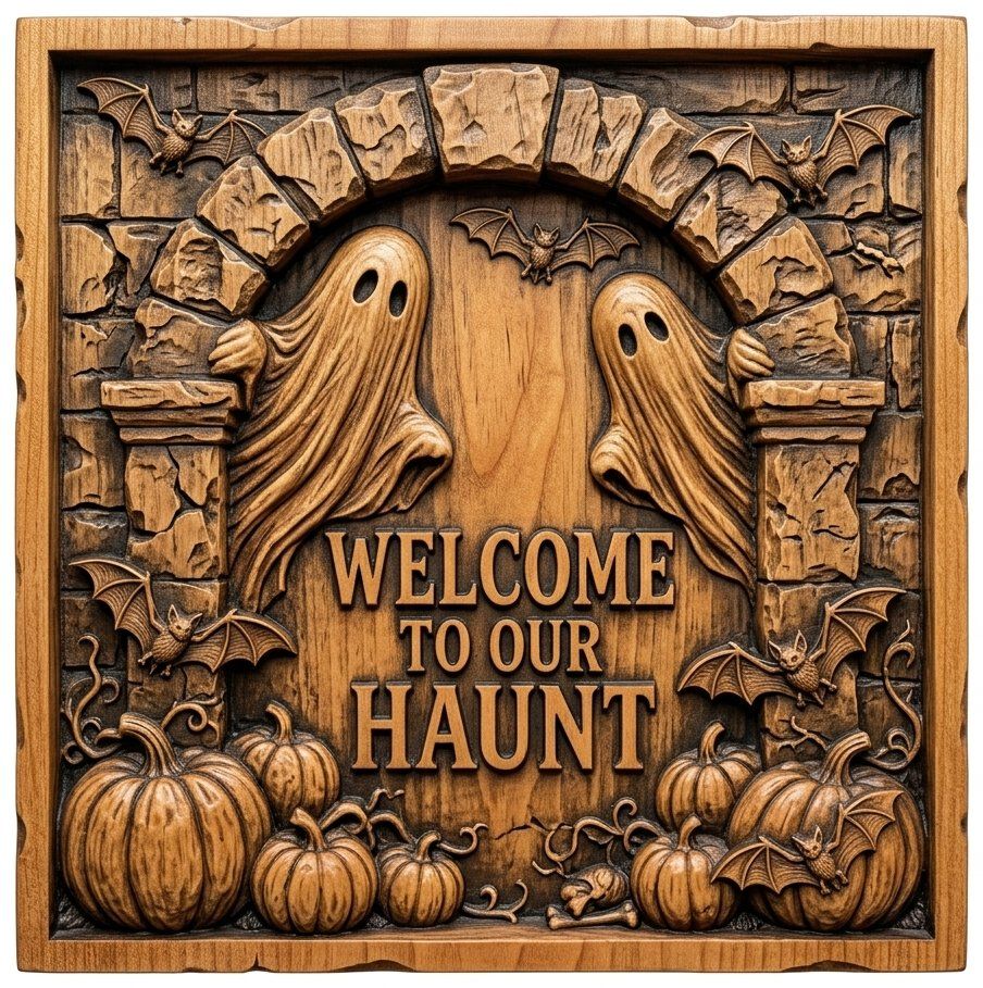 Welcome to Our Haunt Halloween Ghosts CNC Relief STL bas-relief STL — view 11