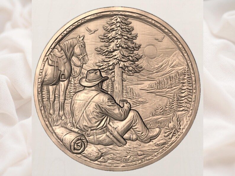 Cowboy Resting by the Campfire With His Horse Relief STL bas-relief STL — view 3