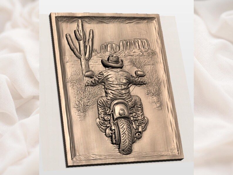 Cowboy Biker Riding Through Desert Mesa 3D Relief STL bas-relief STL — view 2