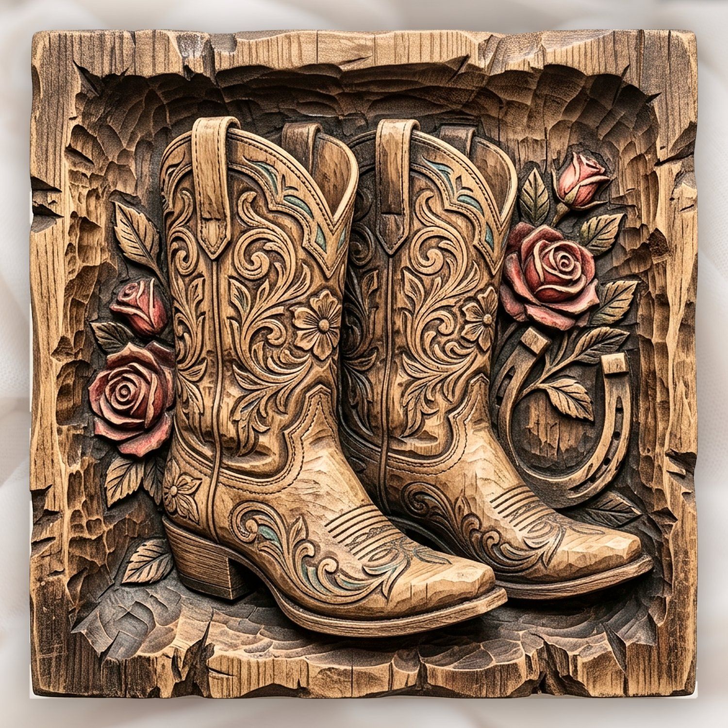 Western Cowboy Boots Roses Horseshoe CNC Relief STL bas-relief STL design