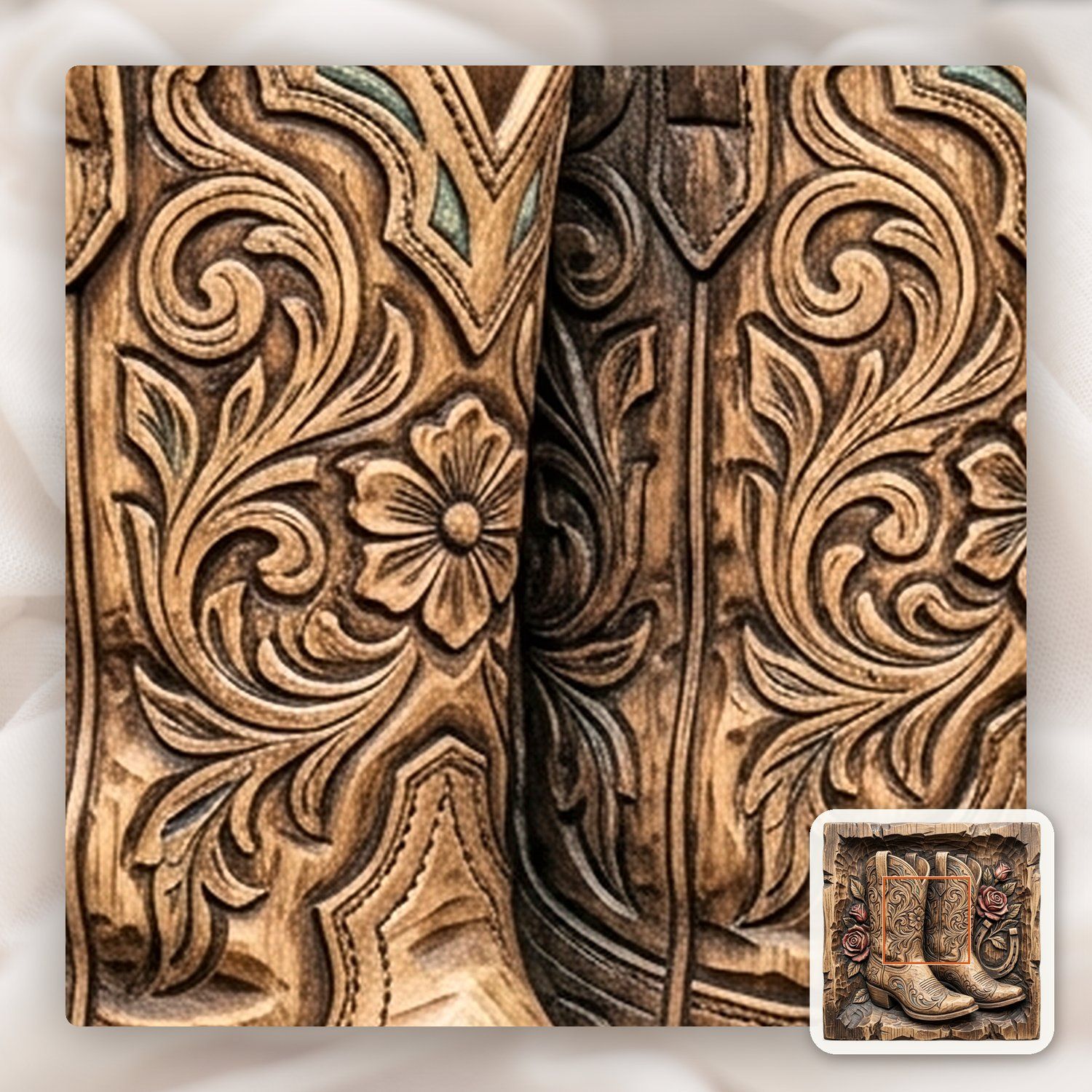 Western Cowboy Boots Roses Horseshoe CNC Relief STL bas-relief STL — view 11