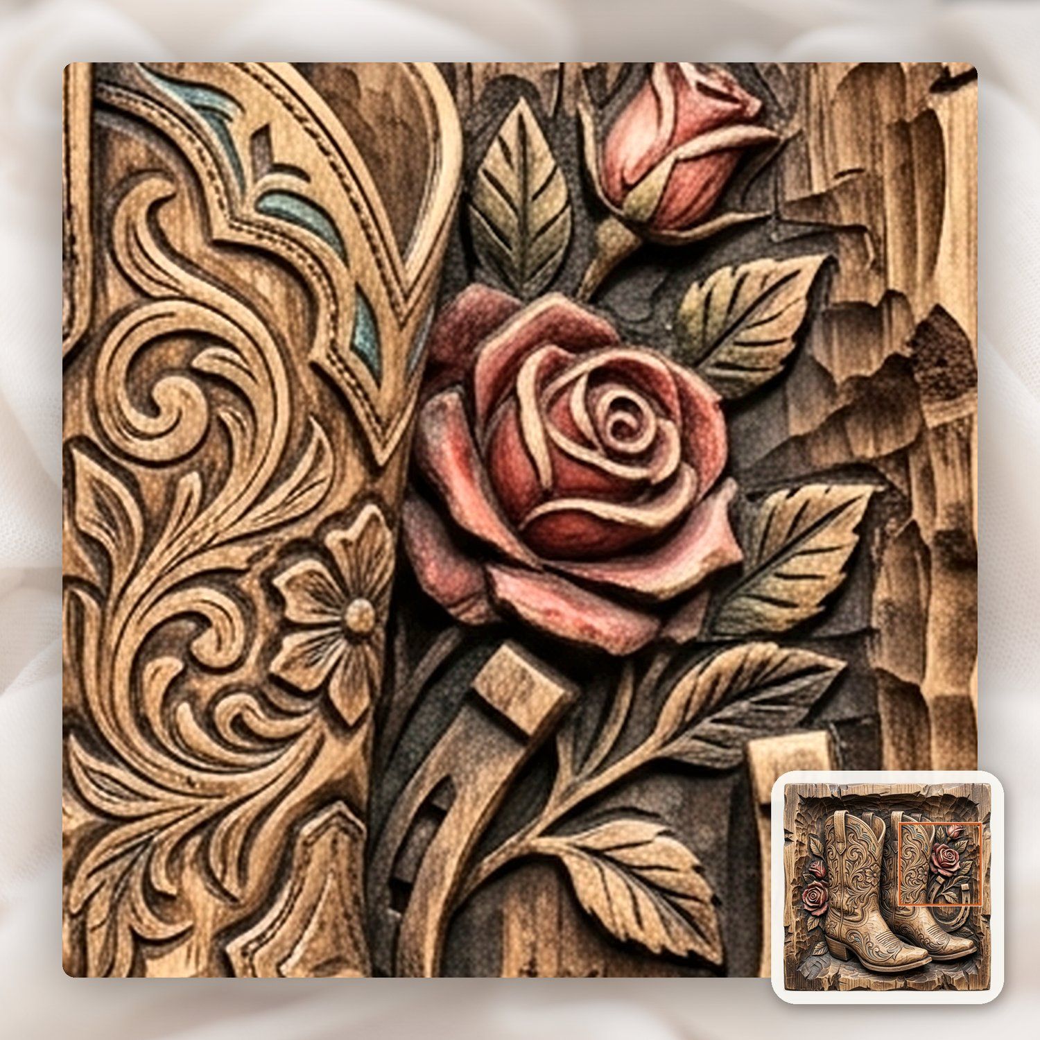 Western Cowboy Boots Roses Horseshoe CNC Relief STL bas-relief STL — view 12