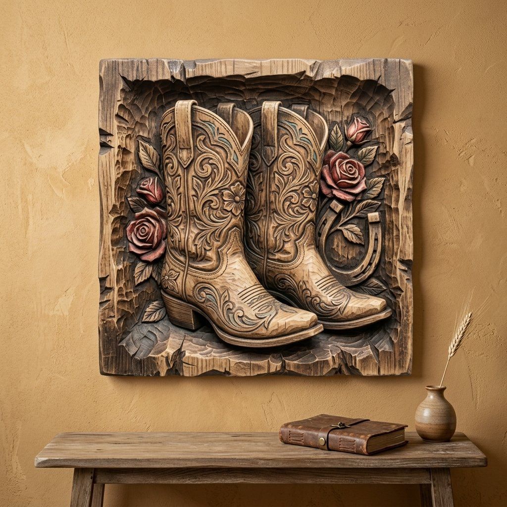 Western Cowboy Boots Roses Horseshoe CNC Relief STL bas-relief STL — view 13