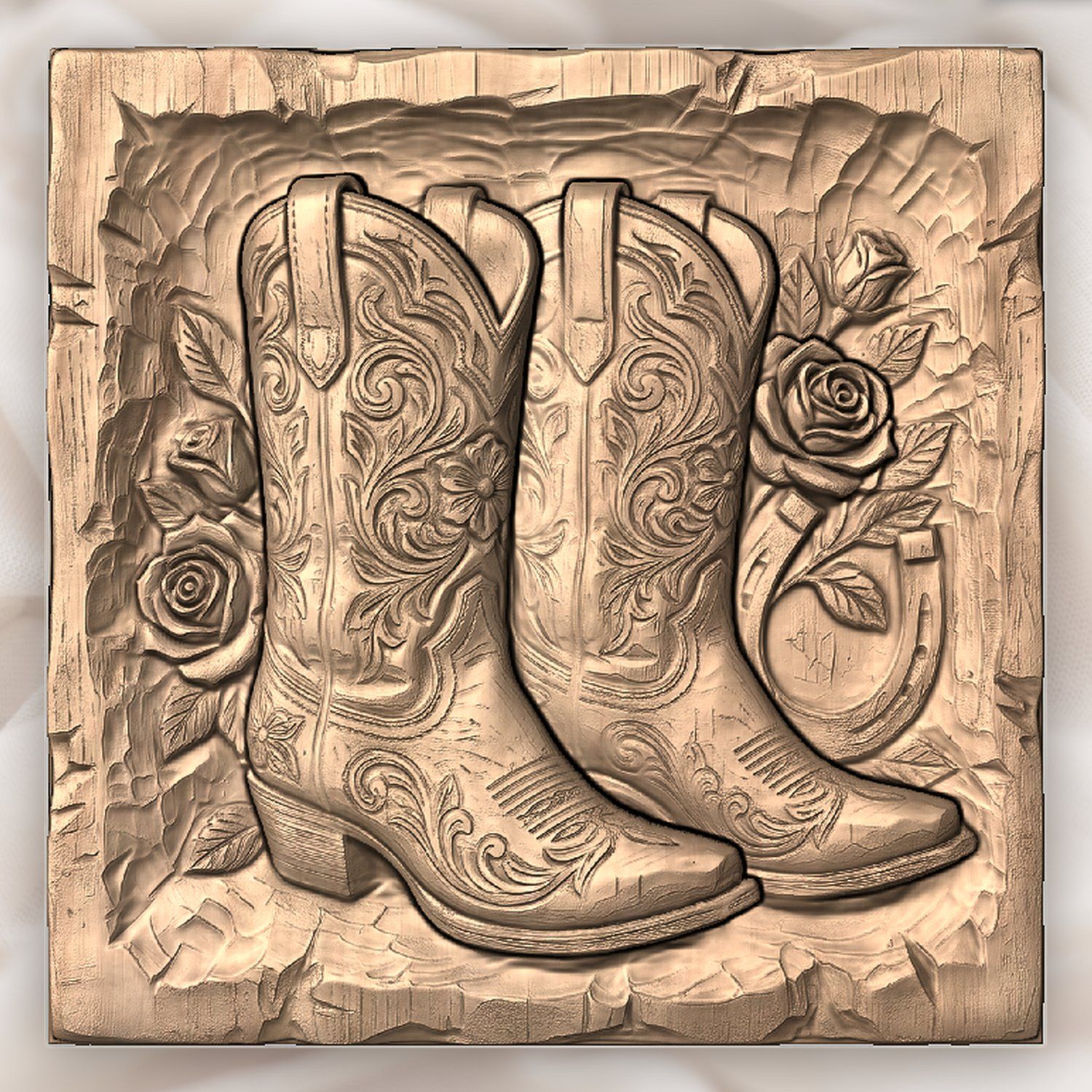 Western Cowboy Boots Roses Horseshoe CNC Relief STL bas-relief STL — view 3