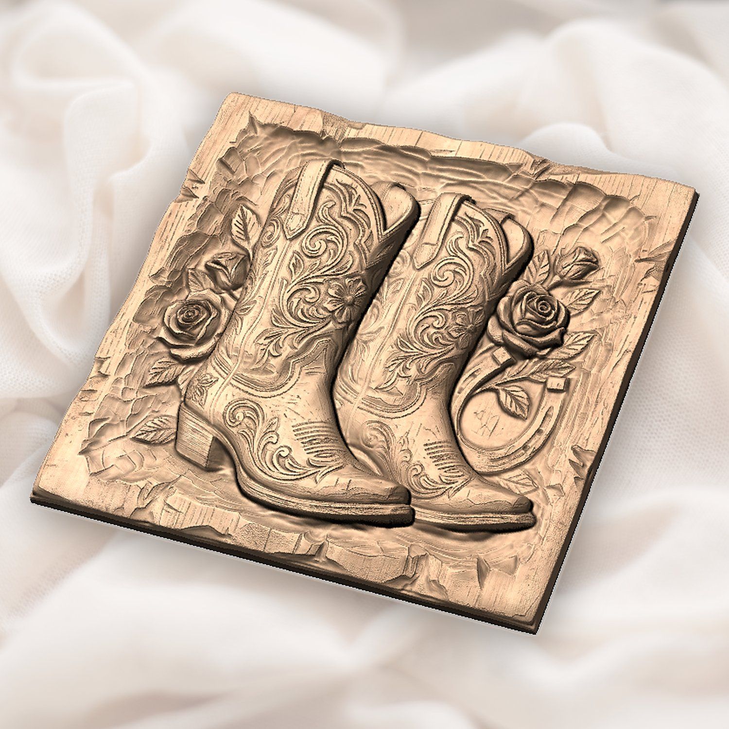 Western Cowboy Boots Roses Horseshoe CNC Relief STL bas-relief STL — view 5
