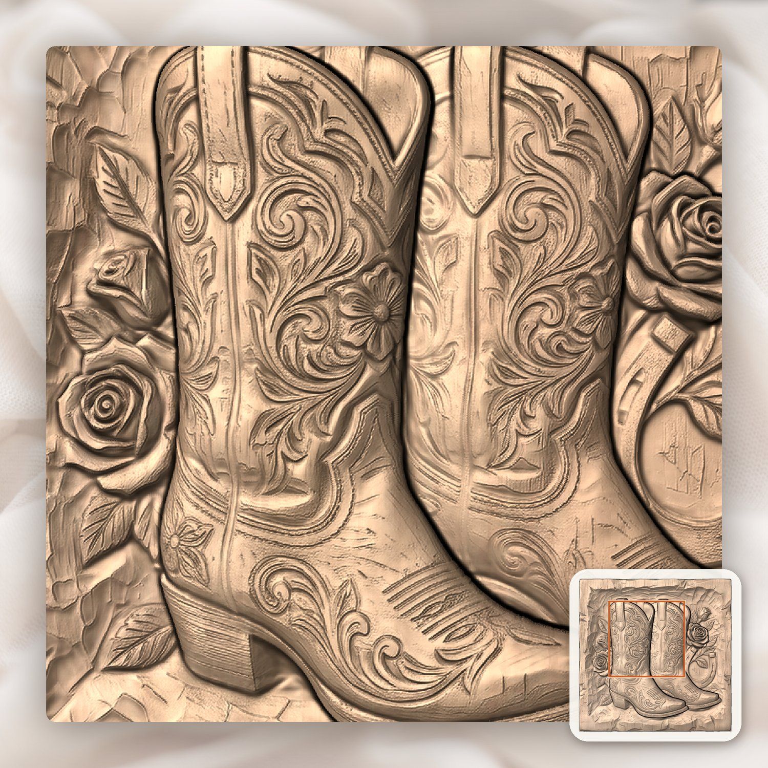 Western Cowboy Boots Roses Horseshoe CNC Relief STL bas-relief STL — view 6