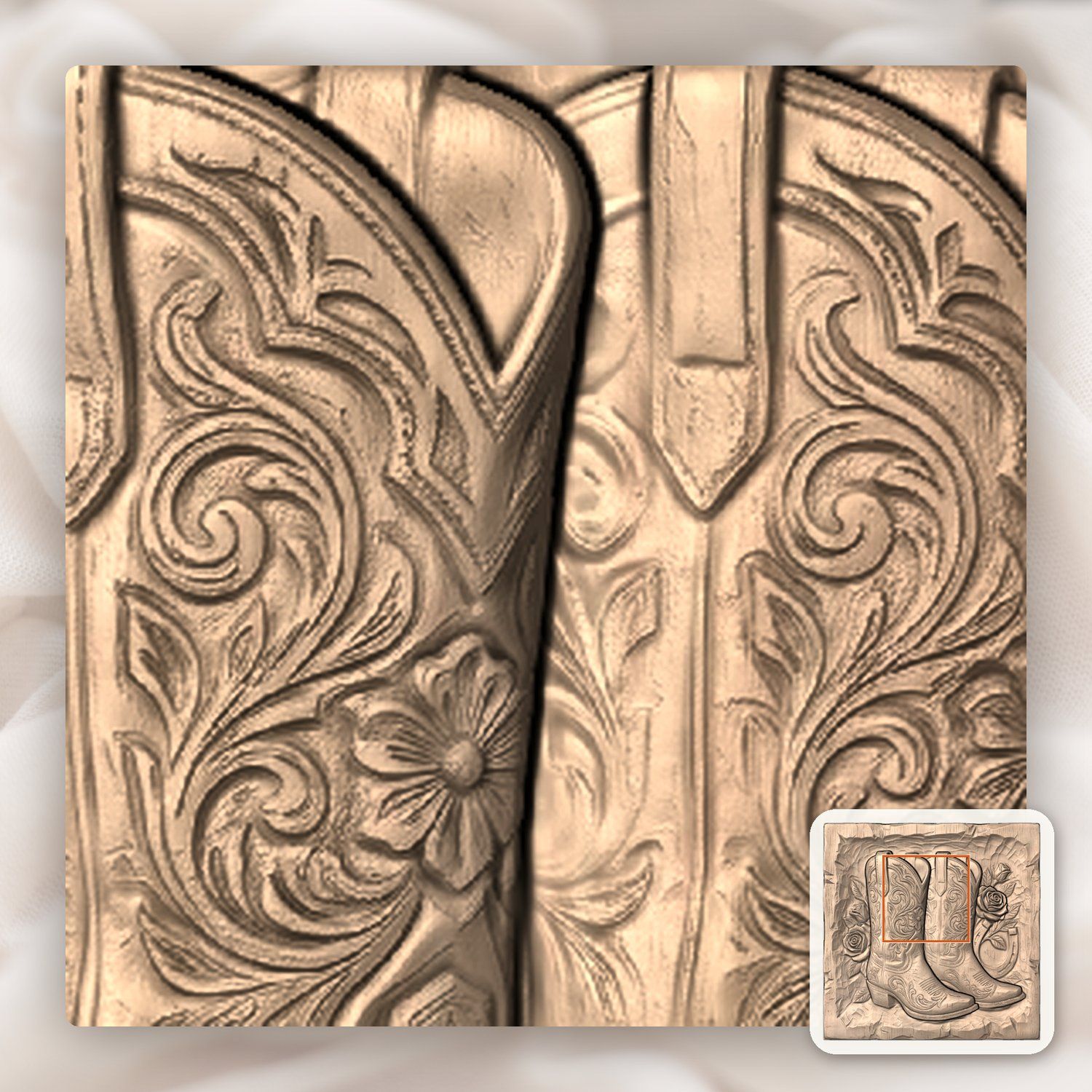Western Cowboy Boots Roses Horseshoe CNC Relief STL bas-relief STL — view 7