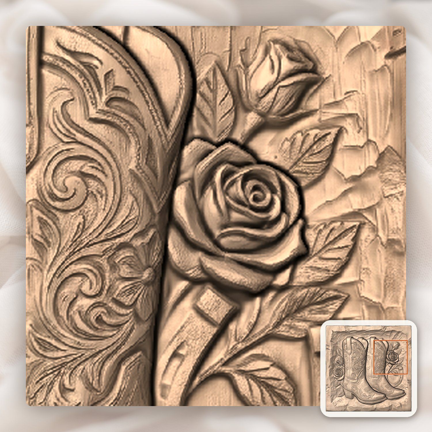 Western Cowboy Boots Roses Horseshoe CNC Relief STL bas-relief STL — view 8
