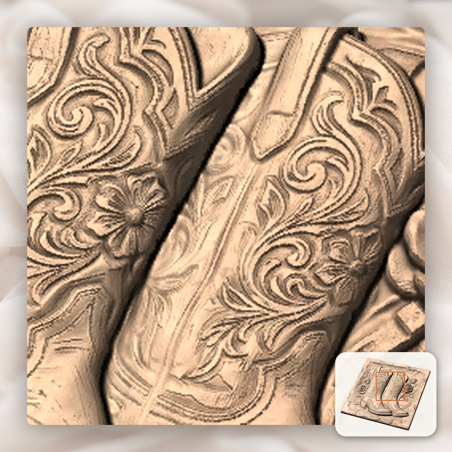 Western Cowboy Boots Roses Horseshoe CNC Relief STL bas-relief STL — view 9