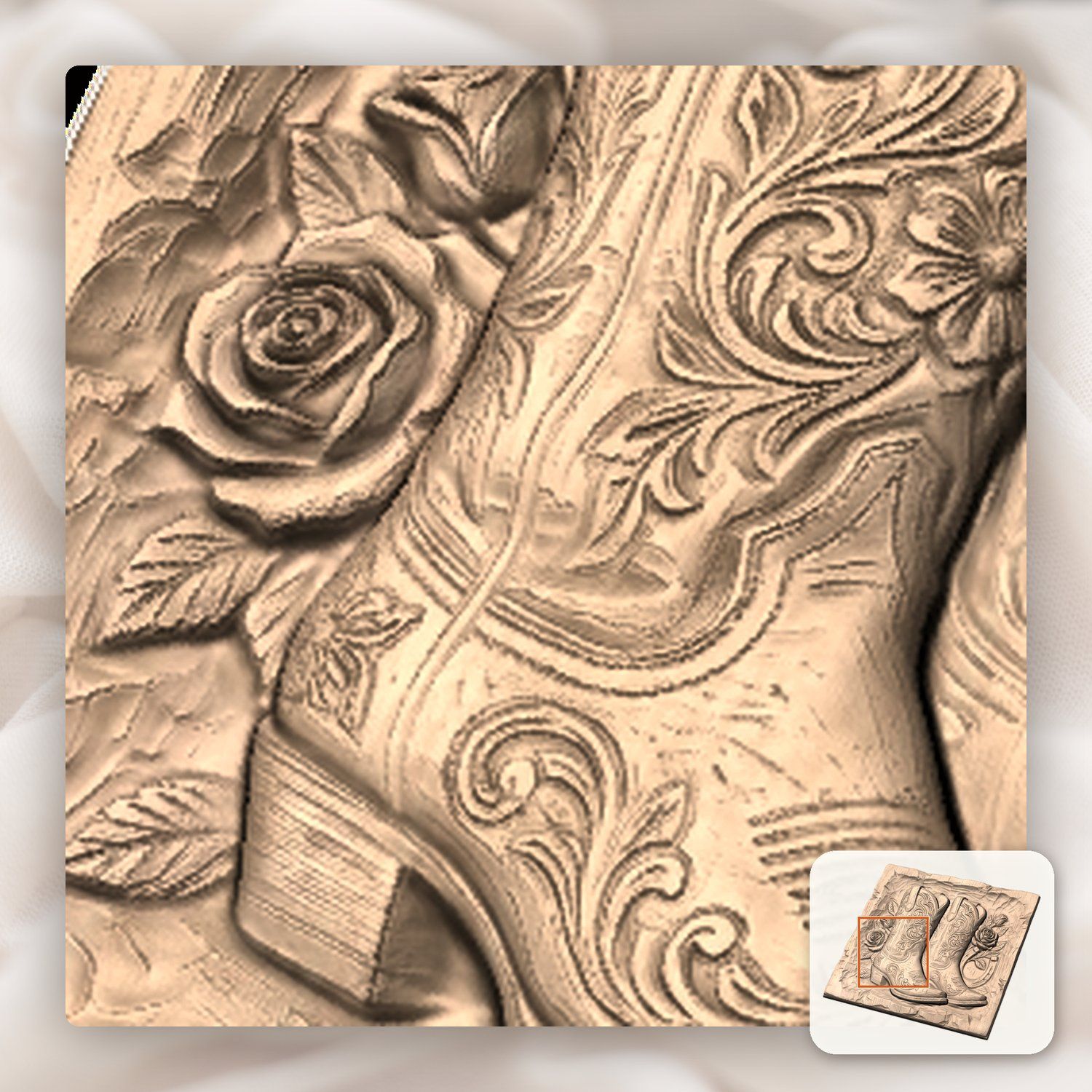 Western Cowboy Boots Roses Horseshoe CNC Relief STL bas-relief STL — view 10