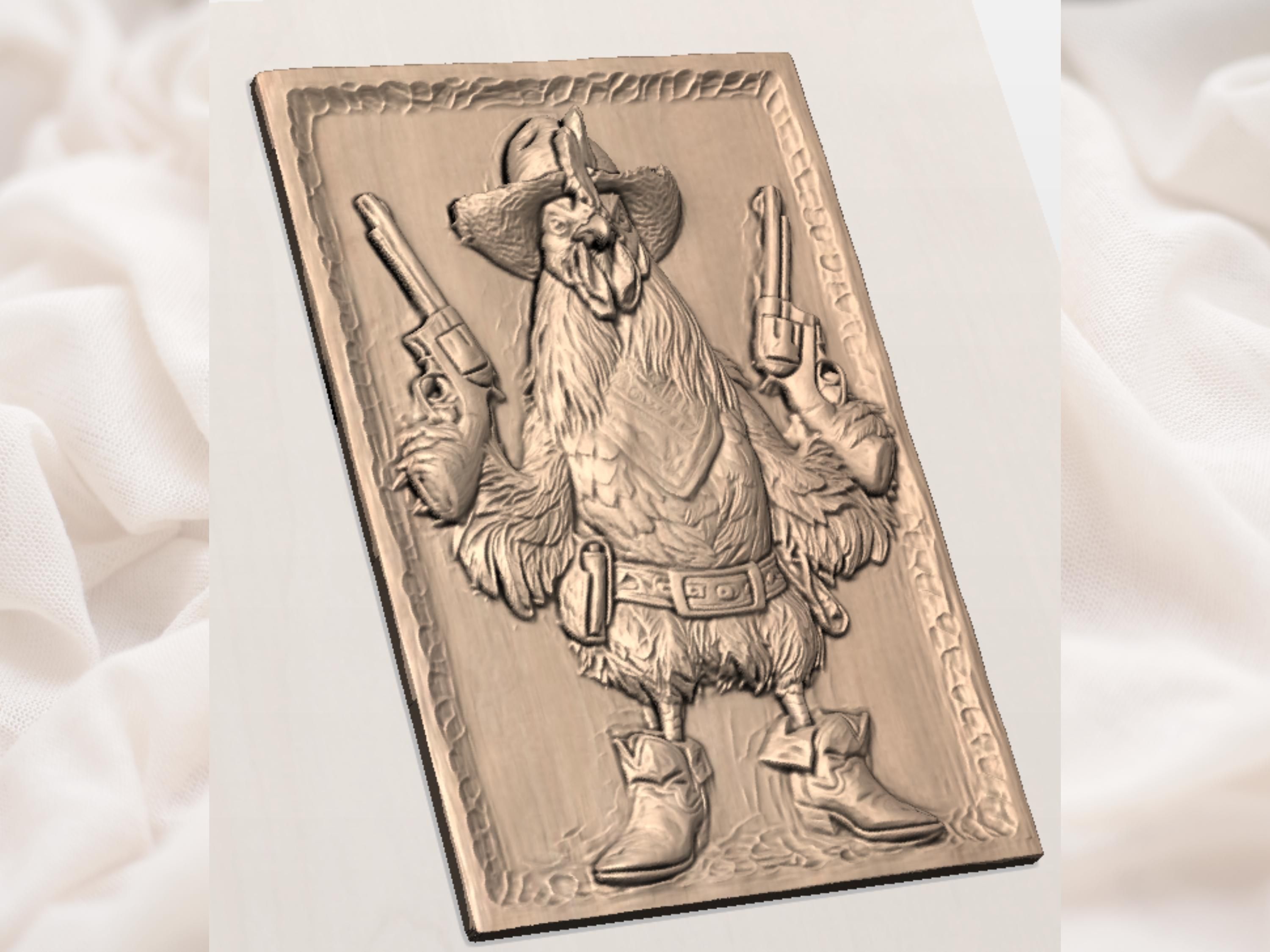 Cowboy Rooster Gunslinger Bas-Relief STL for CNC Carving bas-relief STL — view 2